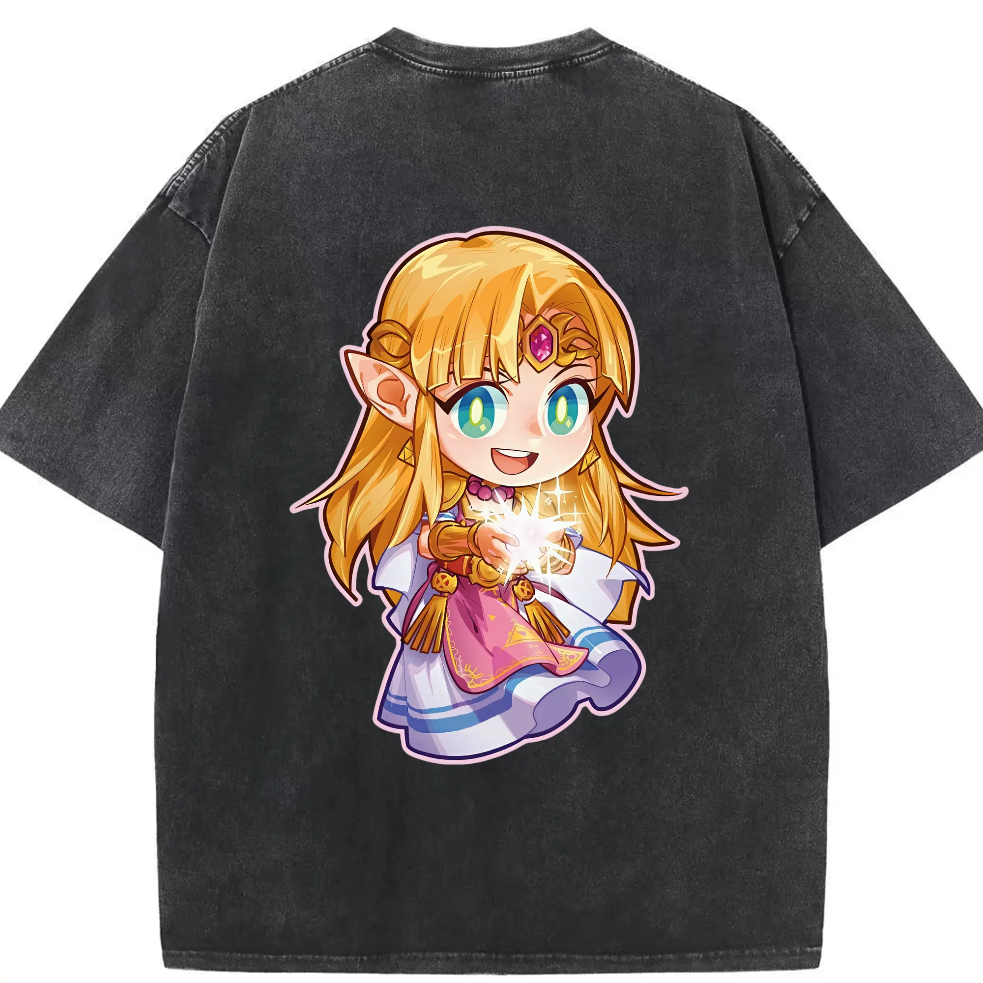 ゼルダの伝説 グッズ,ゼルダ姫 - 綿100％ ヴィンテージ風 半袖Tシャツ ・ 背面プリント ・ 柔らか肌触り ・ 通気性 快適 ・ スポーツ カジュアル 外出用