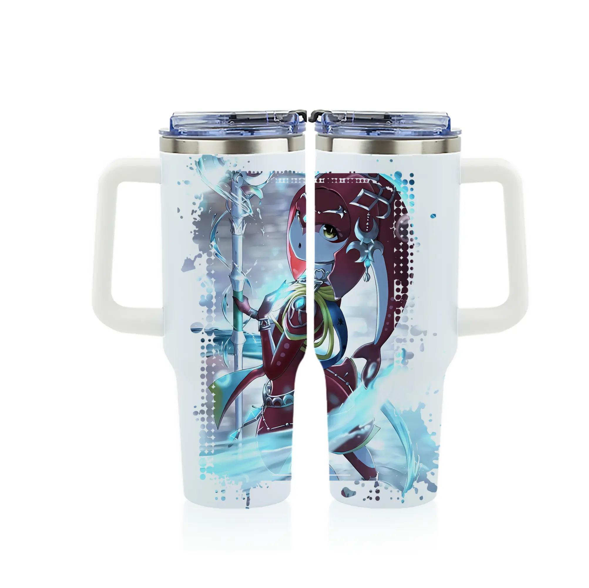 ゼルダの伝説 グッズ,Mipha - 1200mL フルプリント車用タンブラー ・ 304ステンレス 内側 ・ 201ステンレス 外側 ・ 保温 保冷 ・ 通勤 ドライブ アウトドア用