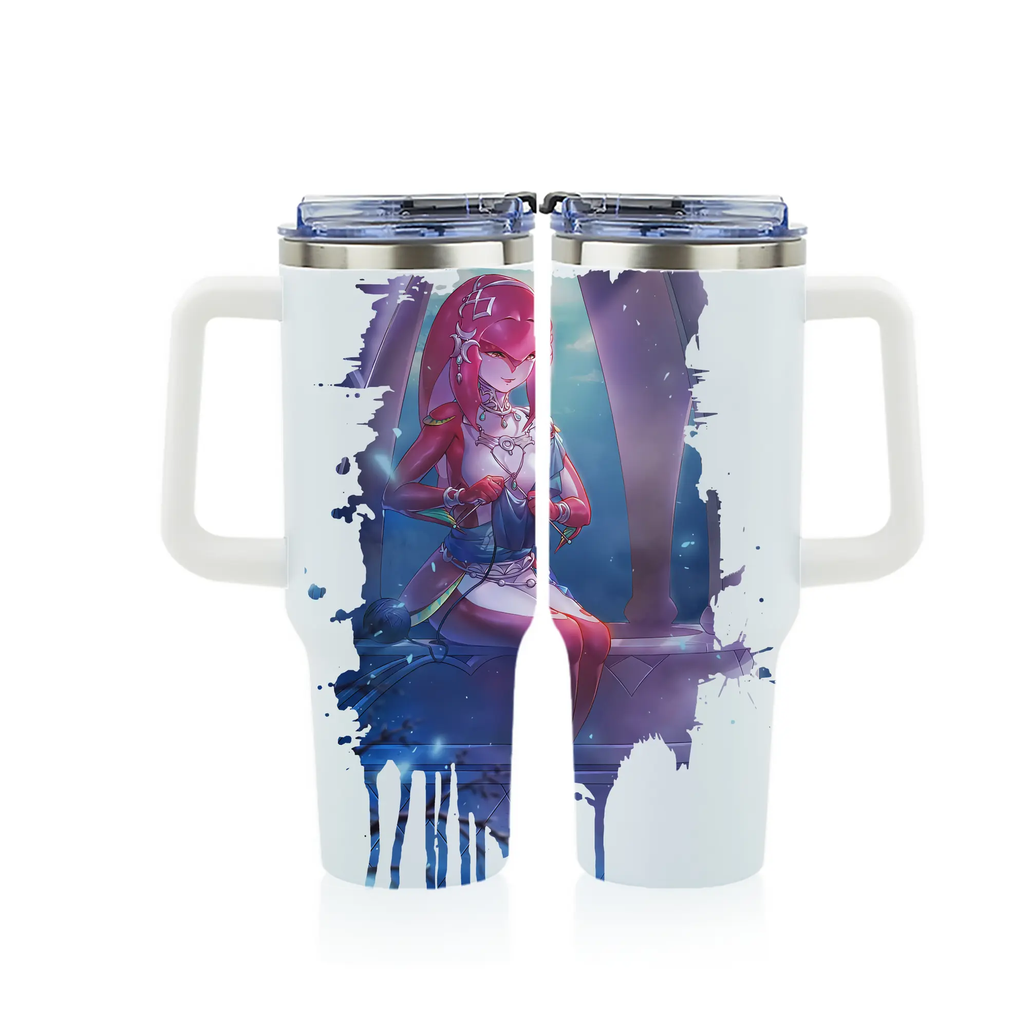 ゼルダの伝説 グッズ,Mipha - 1200mL フルプリント車用タンブラー ・ 304ステンレス 内側 ・ 201ステンレス 外側 ・ 保温 保冷 ・ 通勤 ドライブ アウトドア用