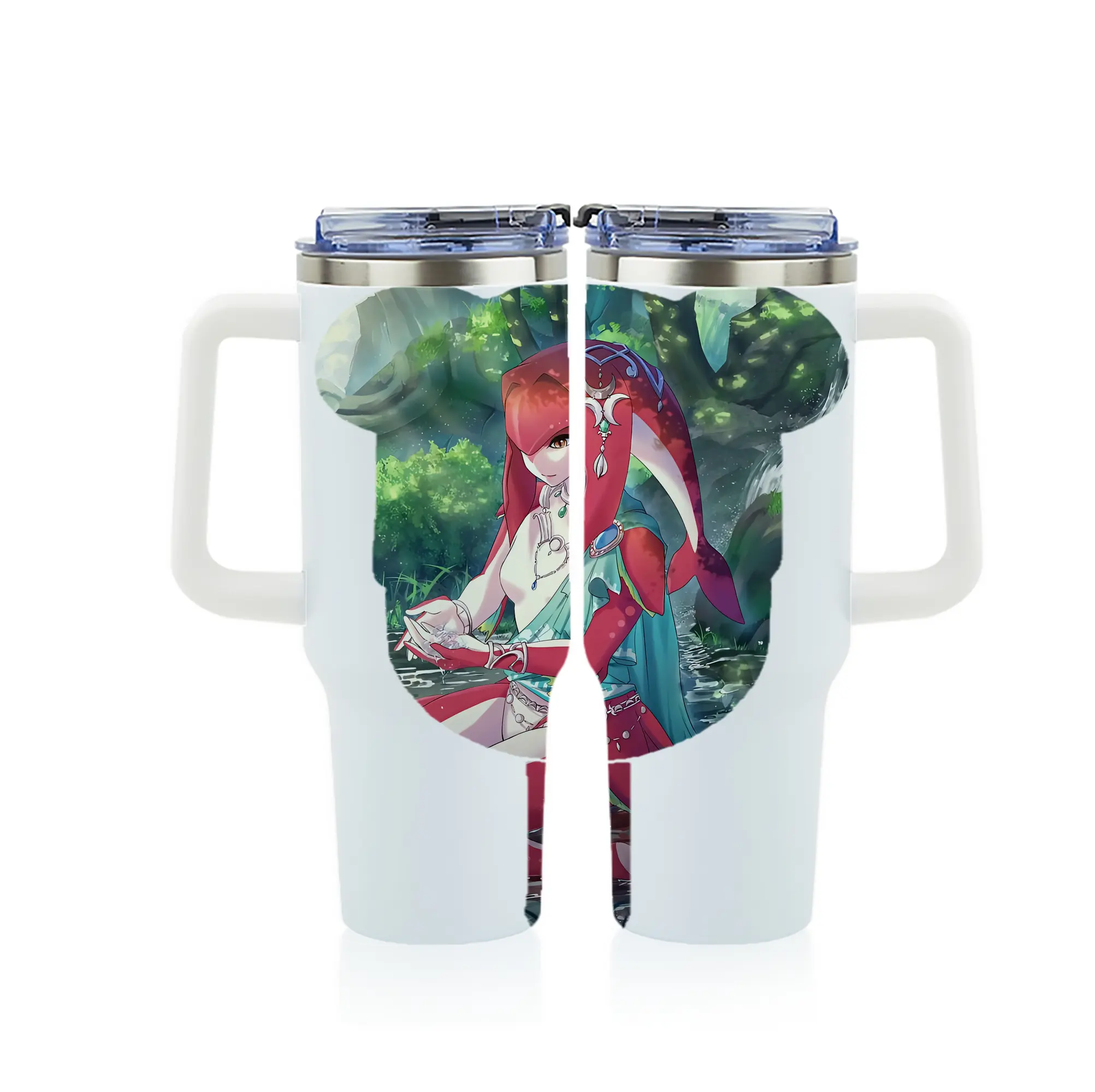 ゼルダの伝説 グッズ,Mipha - 1200mL フルプリント車用タンブラー ・ 304ステンレス 内側 ・ 201ステンレス 外側 ・ 保温 保冷 ・ 通勤 ドライブ アウトドア用