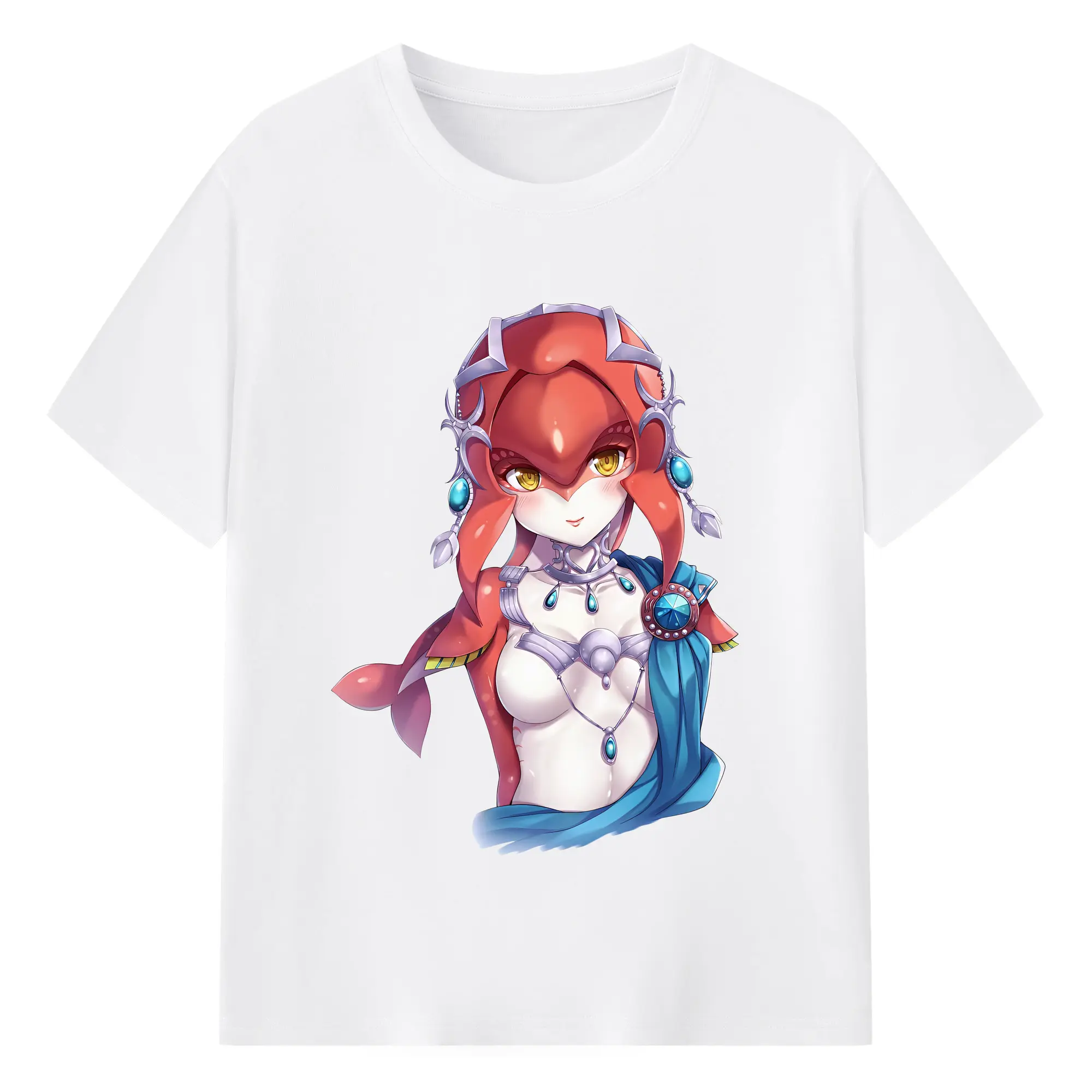 ゼルダの伝説 グッズ,Mipha - 綿100％ 半袖Tシャツ ・ フロントプリント ・ 快適 通気性 ・ 日常使い 散歩 スポーツ用