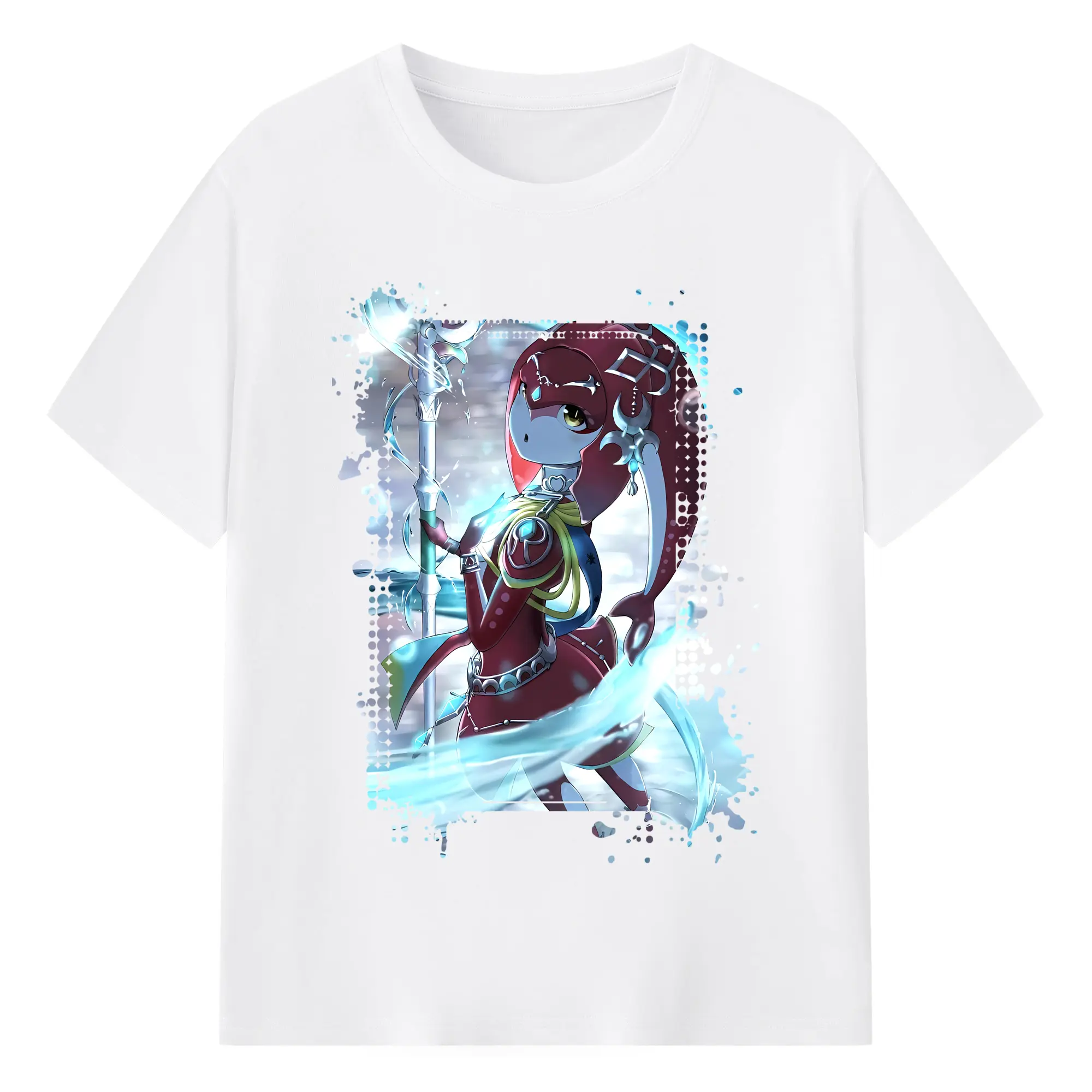 ゼルダの伝説 グッズ,Mipha - 綿100％ 半袖Tシャツ ・ フロントプリント ・ 快適 通気性 ・ 日常使い 散歩 スポーツ用