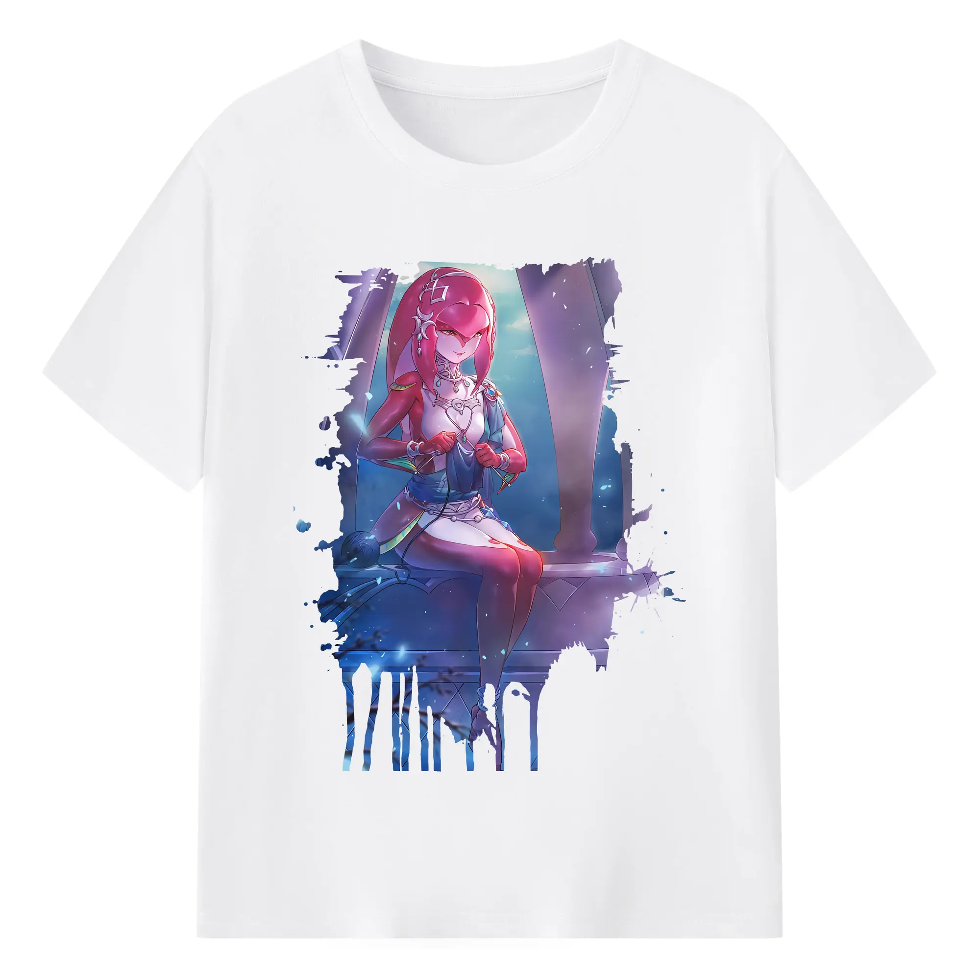 ゼルダの伝説 グッズ,Mipha - 綿100％ 半袖Tシャツ ・ フロントプリント ・ 快適 通気性 ・ 日常使い 散歩 スポーツ用