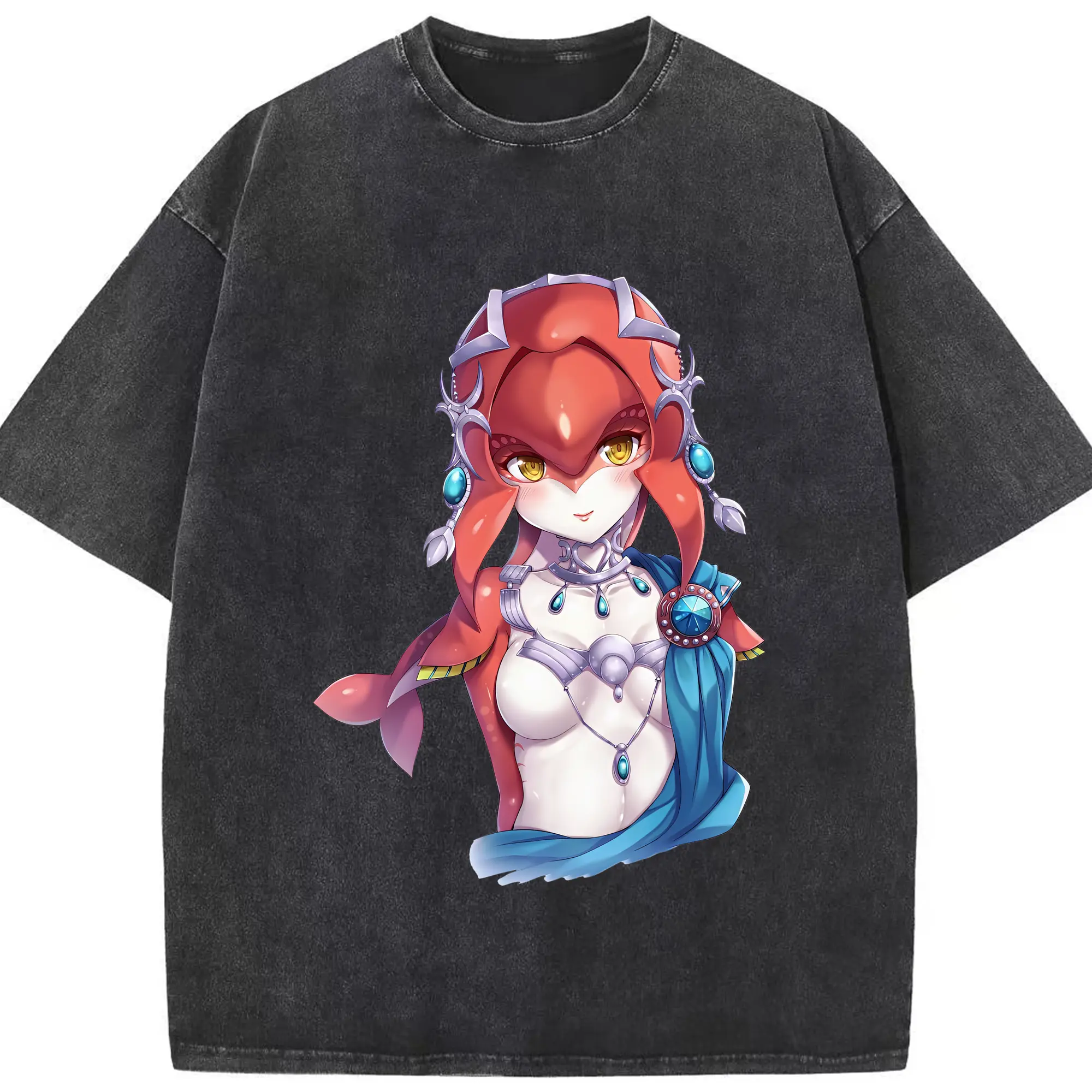 ゼルダの伝説 グッズ,Mipha - 綿100％ ヴィンテージ風 半袖Tシャツ ・ フロントプリント ・ 柔らか肌触り ・ 通気性 快適 ・ スポーツ カジュアル 外出用