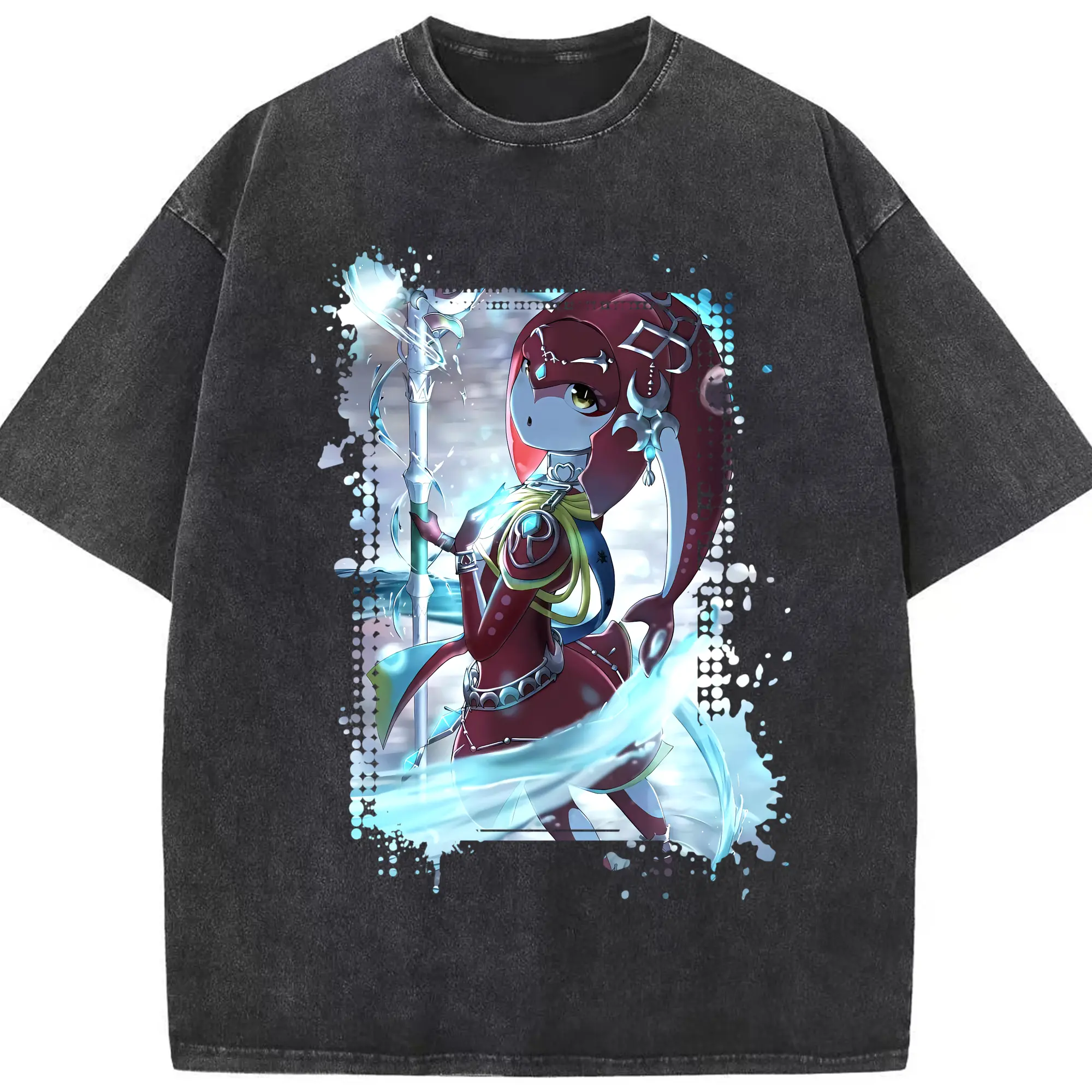 ゼルダの伝説 グッズ,Mipha - 綿100％ ヴィンテージ風 半袖Tシャツ ・ フロントプリント ・ 柔らか肌触り ・ 通気性 快適 ・ スポーツ カジュアル 外出用