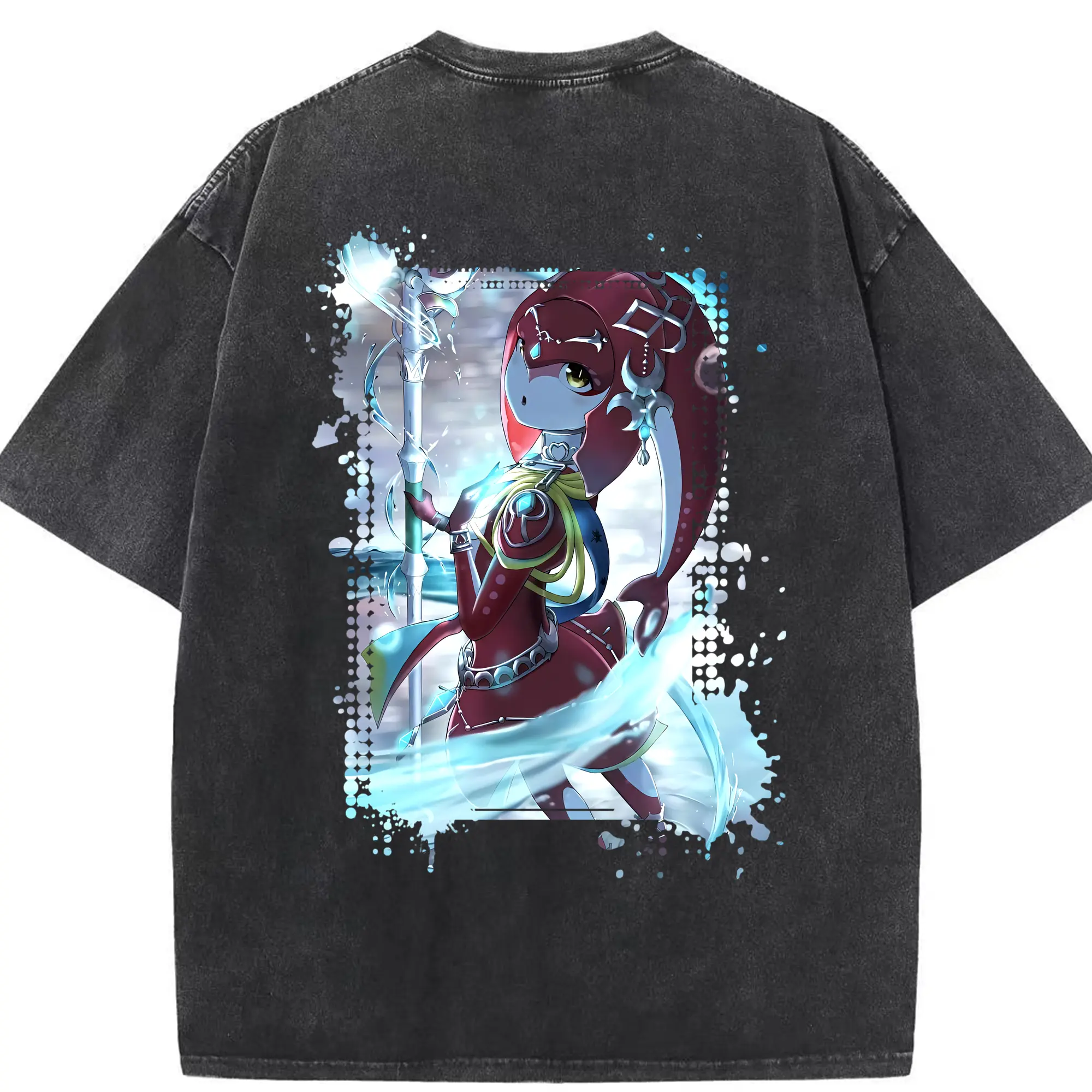 ゼルダの伝説 グッズ,Mipha - 綿100％ ヴィンテージ風 半袖Tシャツ ・ 背面プリント ・ 柔らか肌触り ・ 通気性 快適 ・ スポーツ カジュアル 外出用
