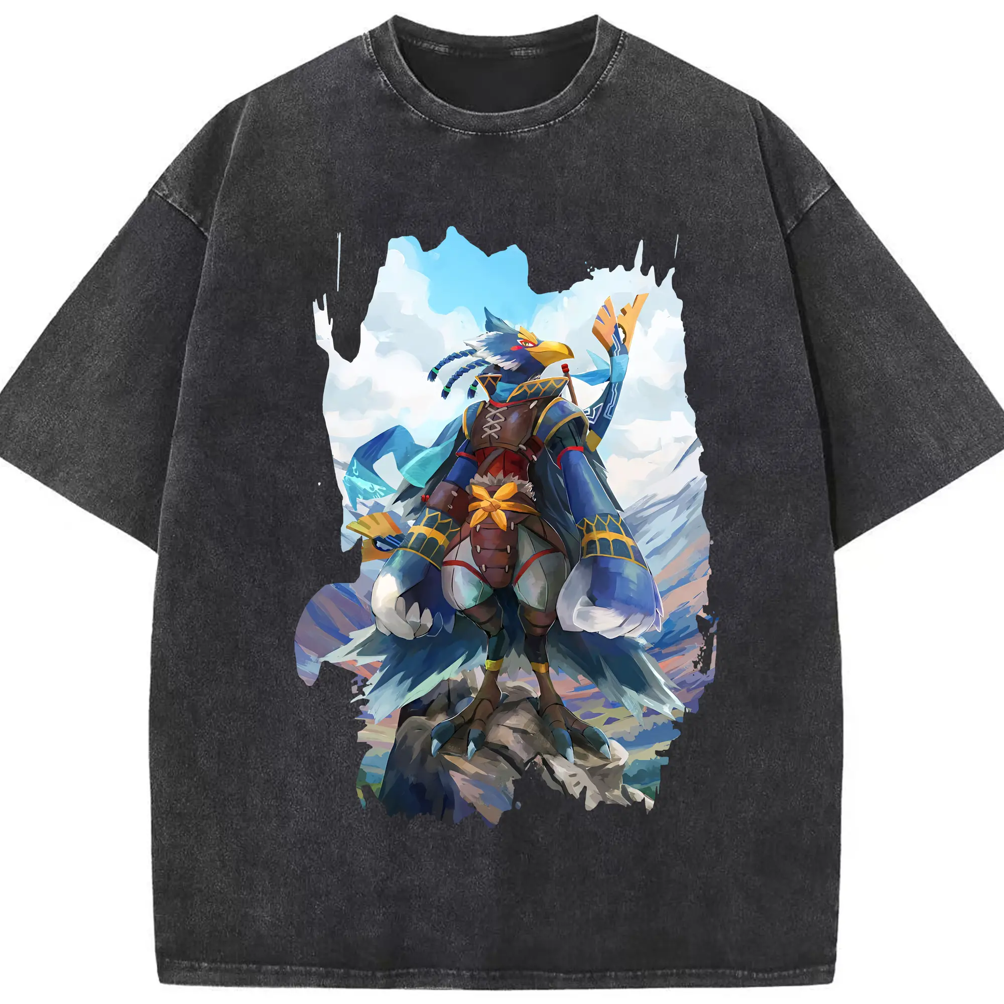 ゼルダの伝説 グッズ,Revali - 綿100％ ヴィンテージ風 半袖Tシャツ ・ フロントプリント ・ 柔らか肌触り ・ 通気性 快適 ・ スポーツ カジュアル 外出用