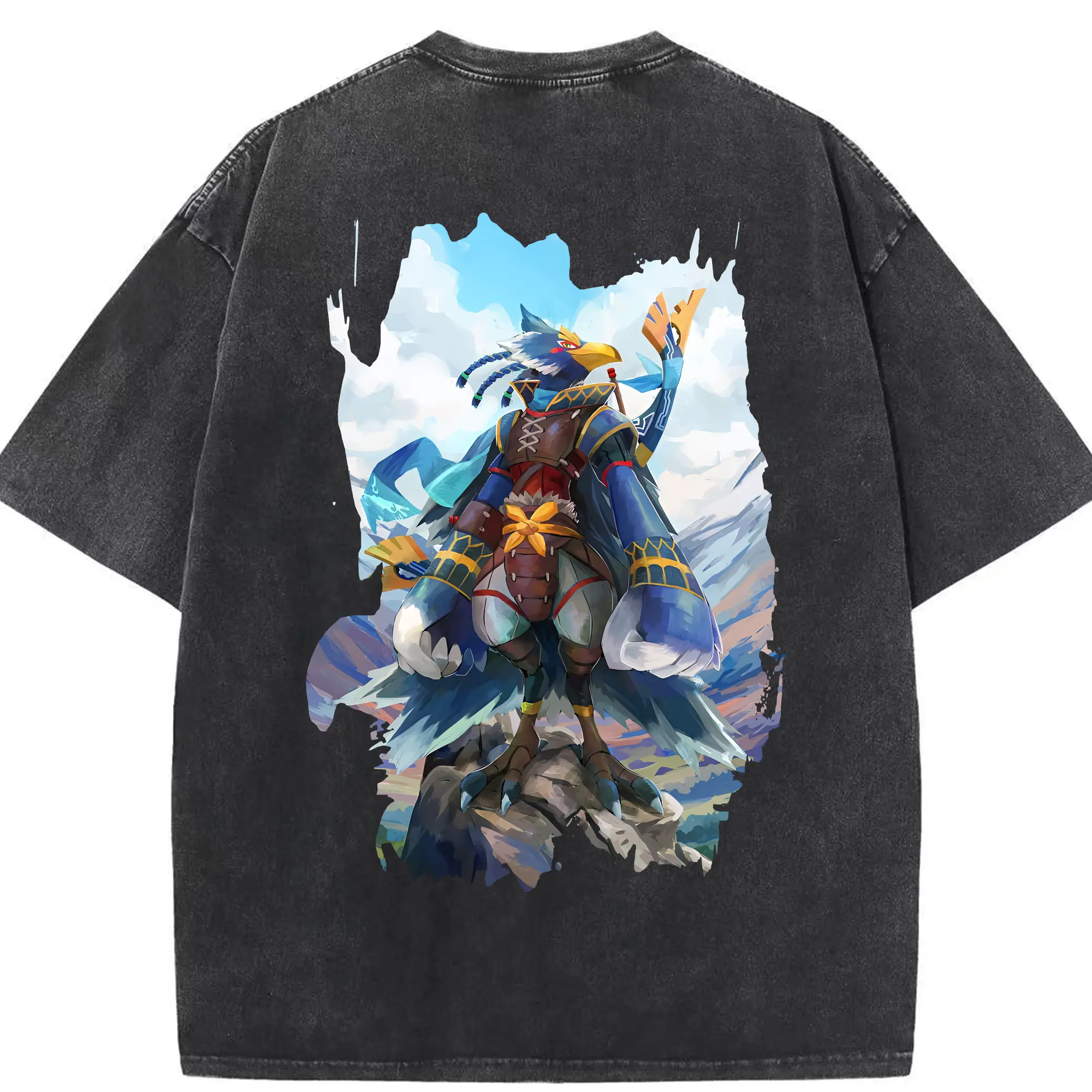 ゼルダの伝説 グッズ,Revali - 綿100％ ヴィンテージ風 半袖Tシャツ ・ 背面プリント ・ 柔らか肌触り ・ 通気性 快適 ・ スポーツ カジュアル 外出用