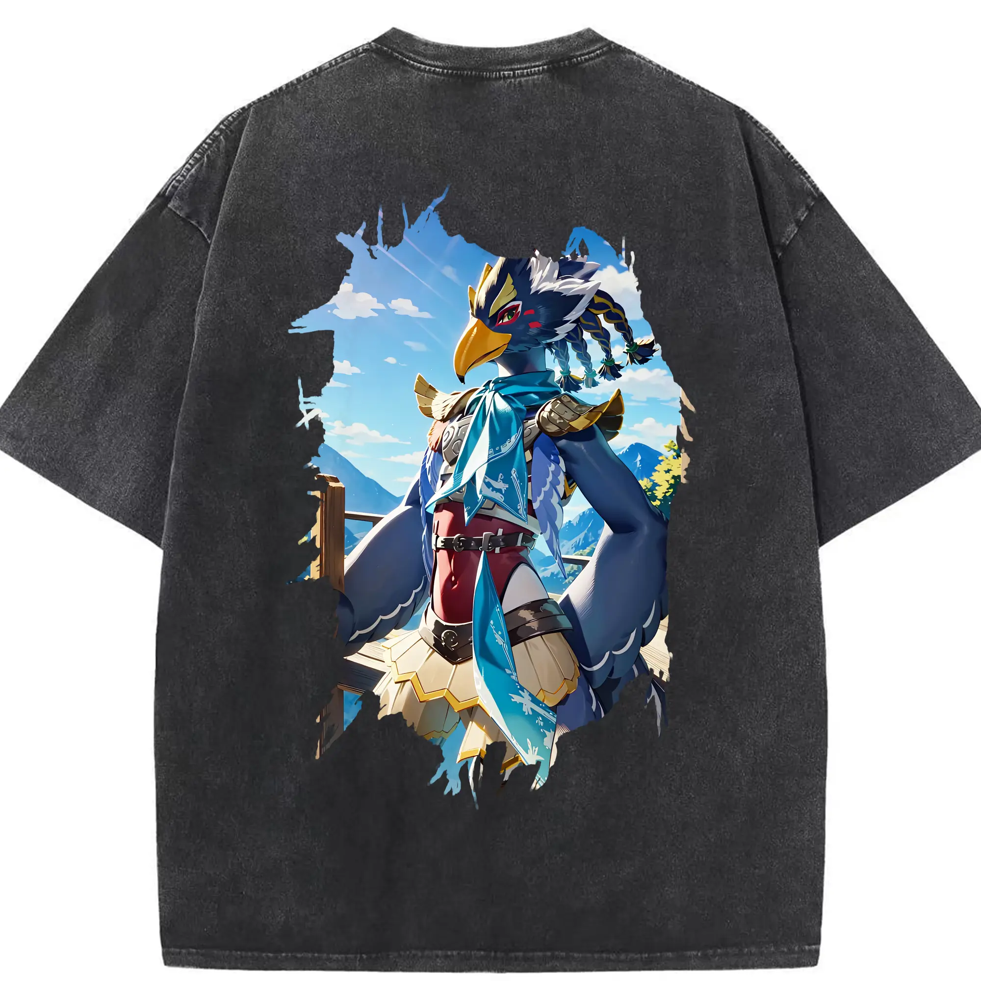 ゼルダの伝説 グッズ,Revali - 綿100％ ヴィンテージ風 半袖Tシャツ ・ 背面プリント ・ 柔らか肌触り ・ 通気性 快適 ・ スポーツ カジュアル 外出用