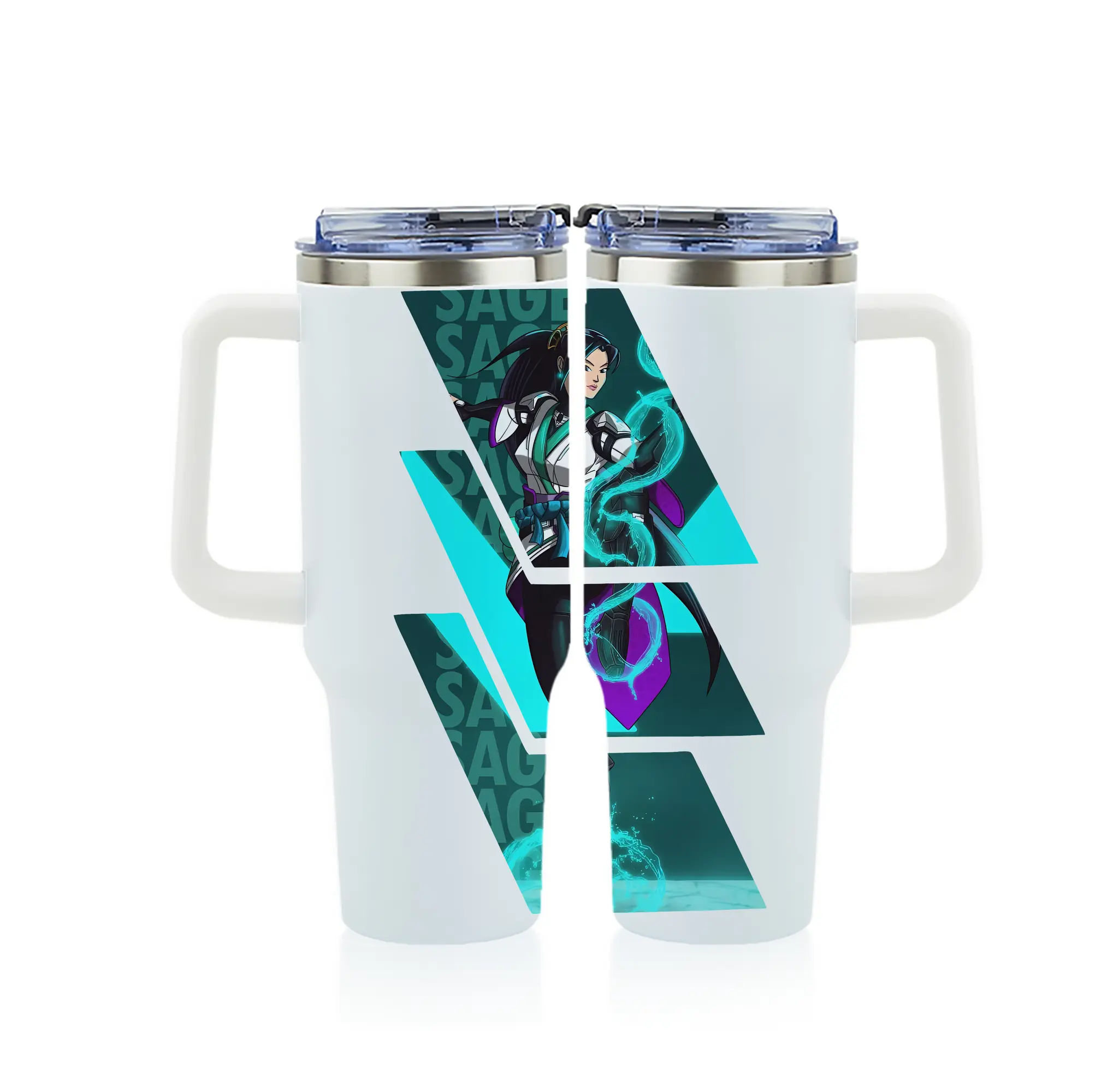 VALORANT グッズ,セージ - 1200mL フルプリント車用タンブラー ・ 304ステンレス 内側 ・ 201ステンレス 外側 ・ 保温 保冷 ・ 通勤 ドライブ アウトドア用