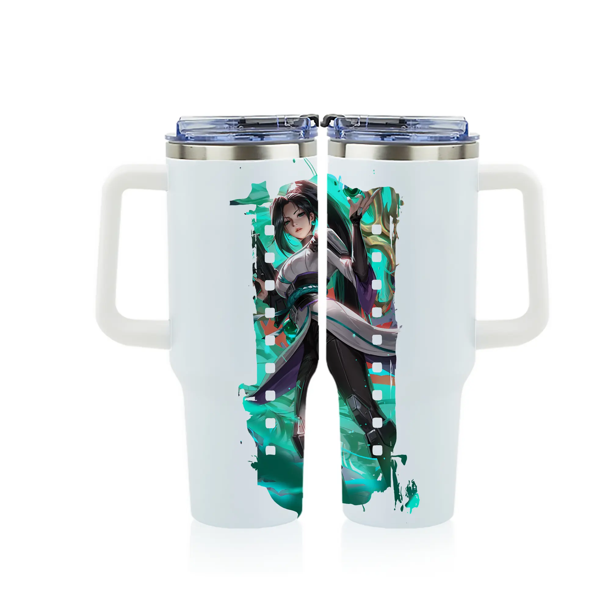 VALORANT グッズ,セージ - 1200mL フルプリント車用タンブラー ・ 304ステンレス 内側 ・ 201ステンレス 外側 ・ 保温 保冷 ・ 通勤 ドライブ アウトドア用