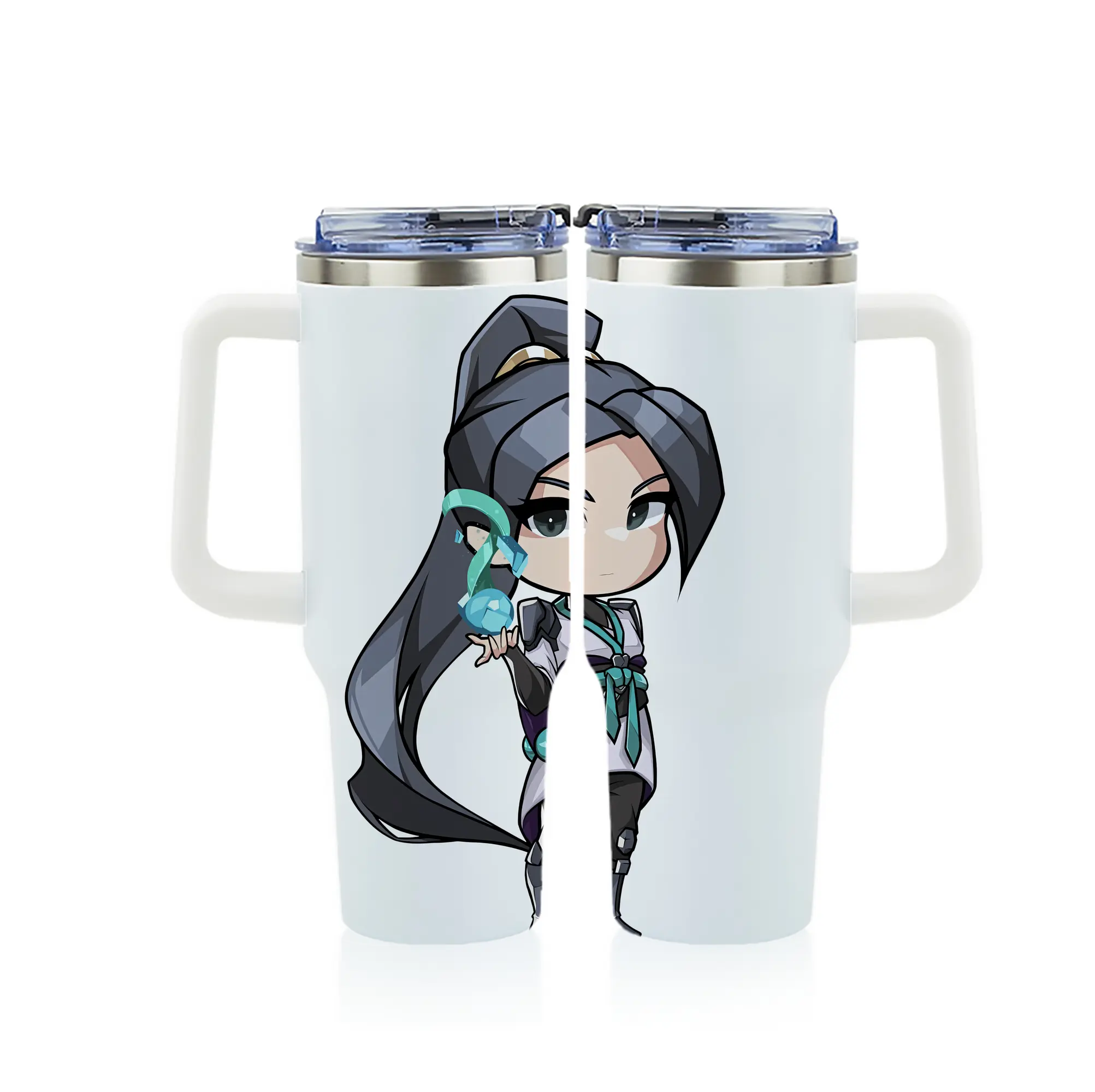 VALORANT グッズ,セージ - 1200mL フルプリント車用タンブラー ・ 304ステンレス 内側 ・ 201ステンレス 外側 ・ 保温 保冷 ・ 通勤 ドライブ アウトドア用