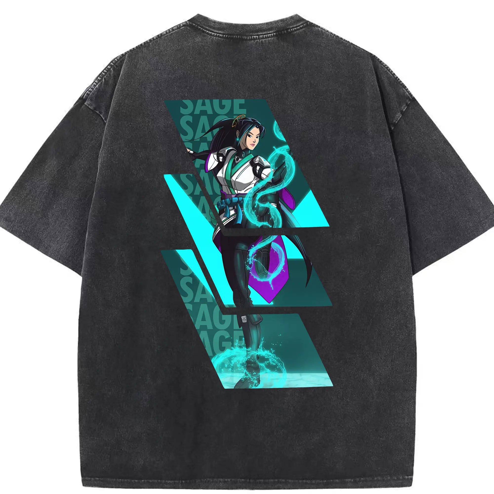 VALORANT グッズ,セージ - 綿100％ ヴィンテージ風 半袖Tシャツ ・ 背面プリント ・ 柔らか肌触り ・ 通気性 快適 ・ スポーツ カジュアル 外出用