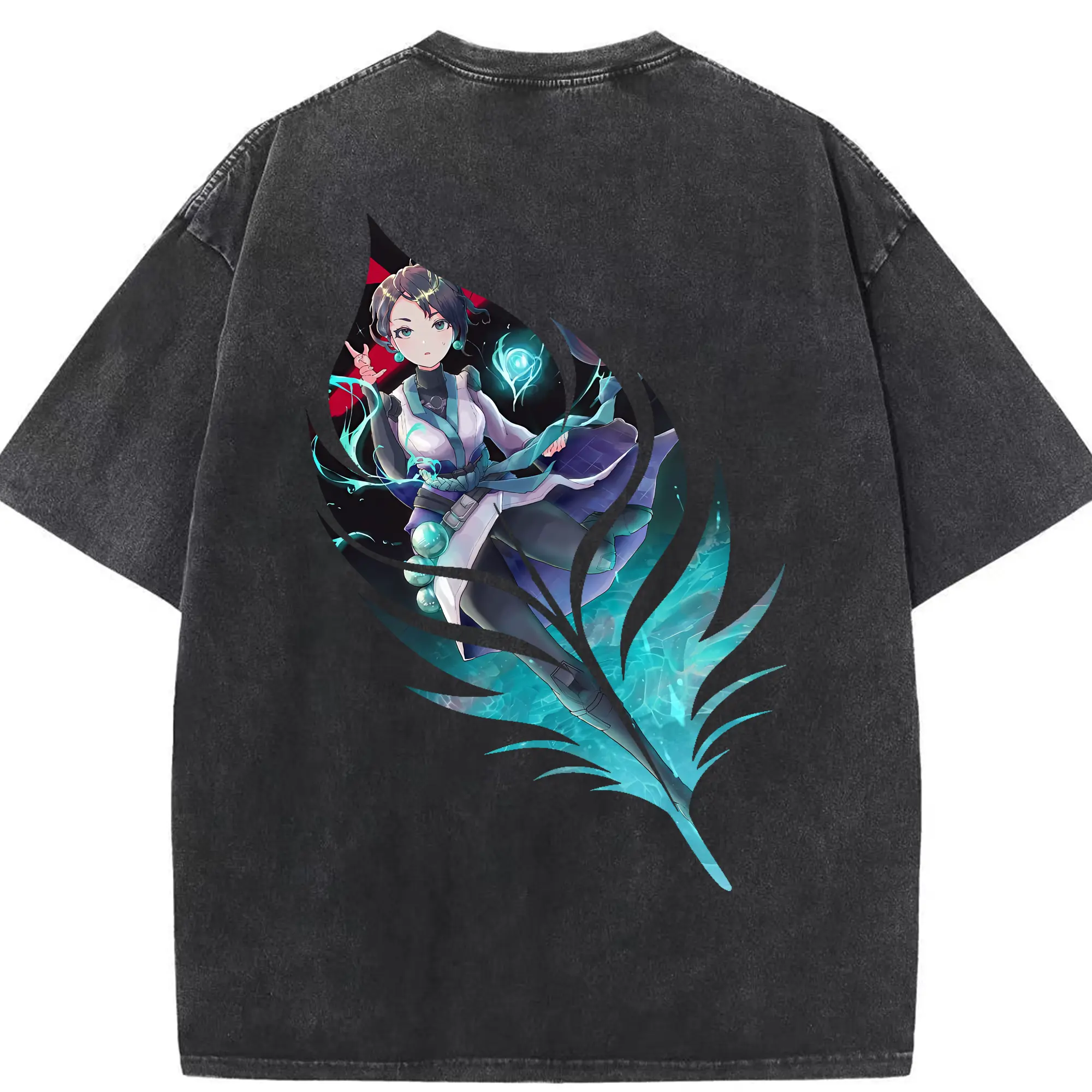 VALORANT グッズ,セージ - 綿100％ ヴィンテージ風 半袖Tシャツ ・ 背面プリント ・ 柔らか肌触り ・ 通気性 快適 ・ スポーツ カジュアル 外出用