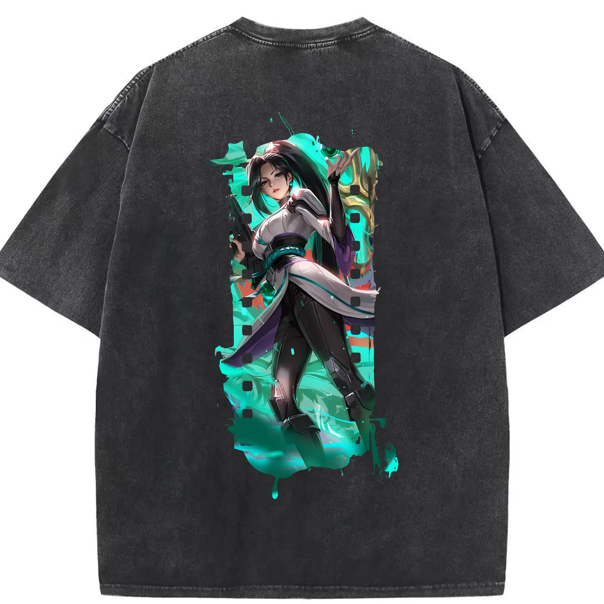 VALORANT グッズ,セージ - 綿100％ ヴィンテージ風 半袖Tシャツ ・ 背面プリント ・ 柔らか肌触り ・ 通気性 快適 ・ スポーツ カジュアル 外出用