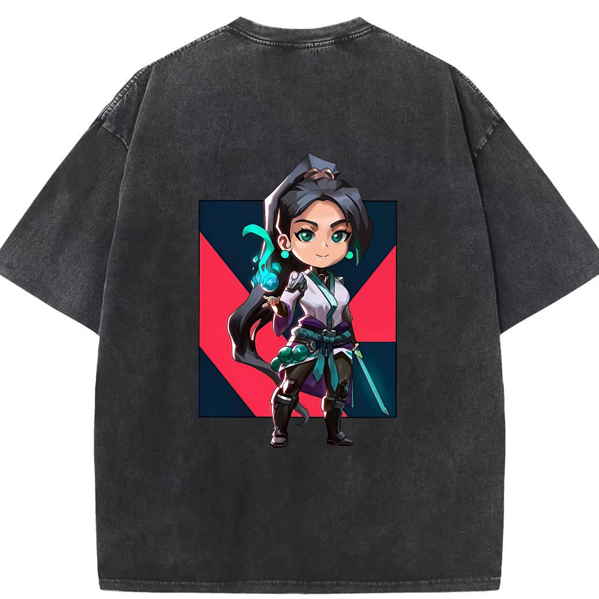 VALORANT グッズ,セージ - 綿100％ ヴィンテージ風 半袖Tシャツ ・ 背面プリント ・ 柔らか肌触り ・ 通気性 快適 ・ スポーツ カジュアル 外出用