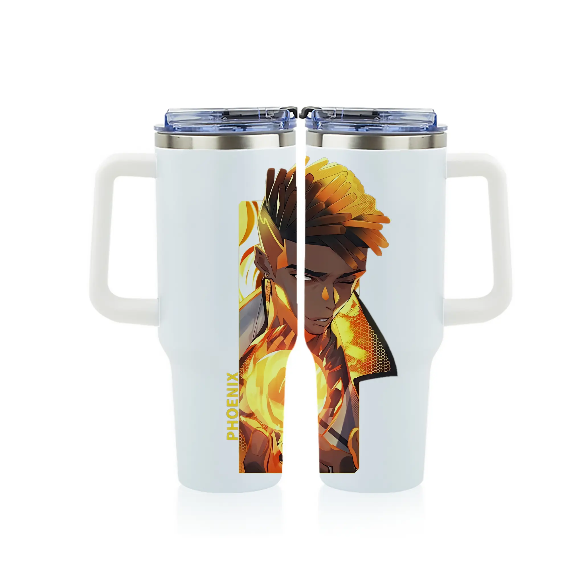 VALORANT グッズ,フェニックス - 1200mL フルプリント車用タンブラー ・ 304ステンレス 内側 ・ 201ステンレス 外側 ・ 保温 保冷 ・ 通勤 ドライブ アウトドア用