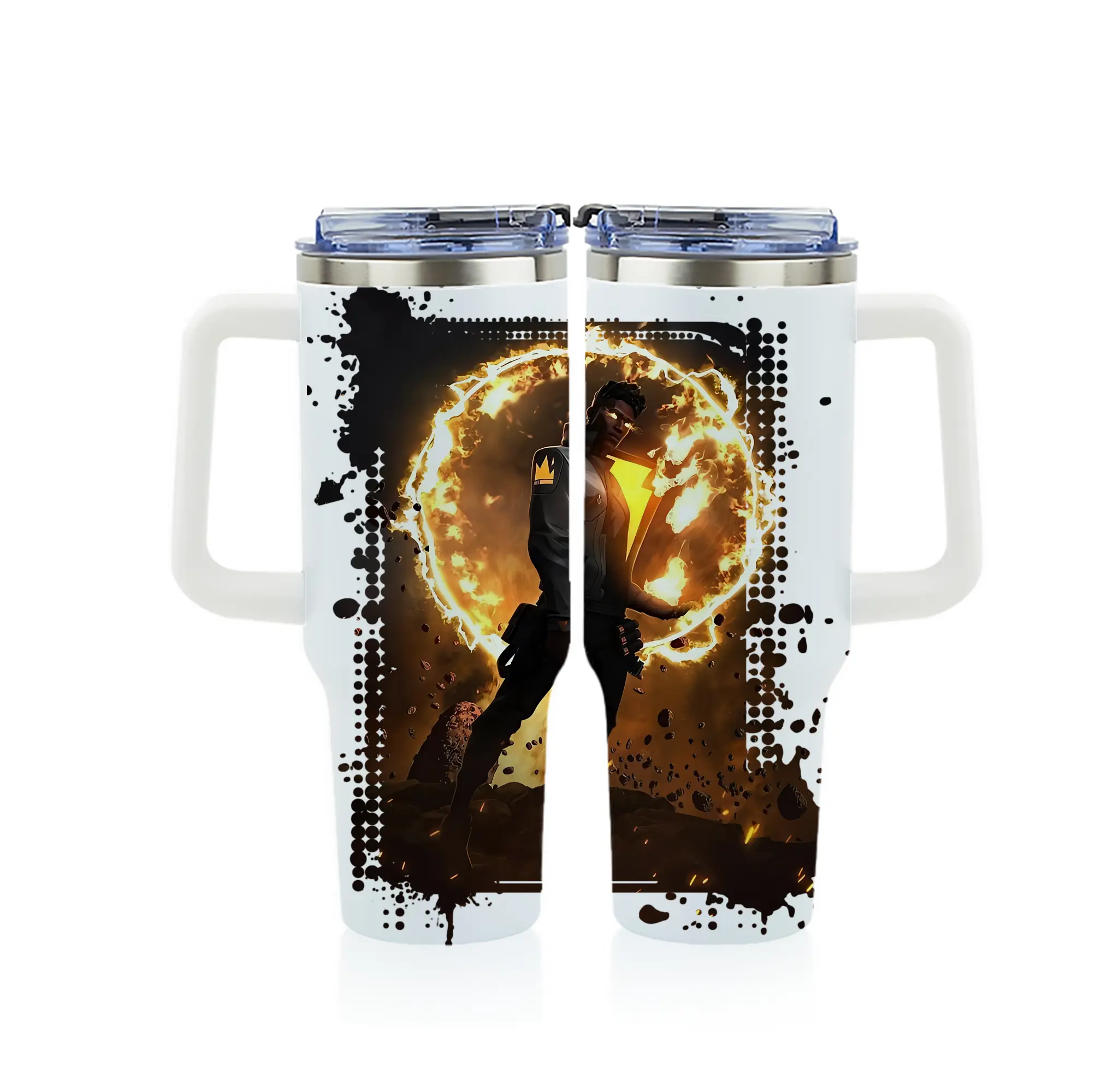 VALORANT グッズ,フェニックス - 1200mL フルプリント車用タンブラー ・ 304ステンレス 内側 ・ 201ステンレス 外側 ・ 保温 保冷 ・ 通勤 ドライブ アウトドア用