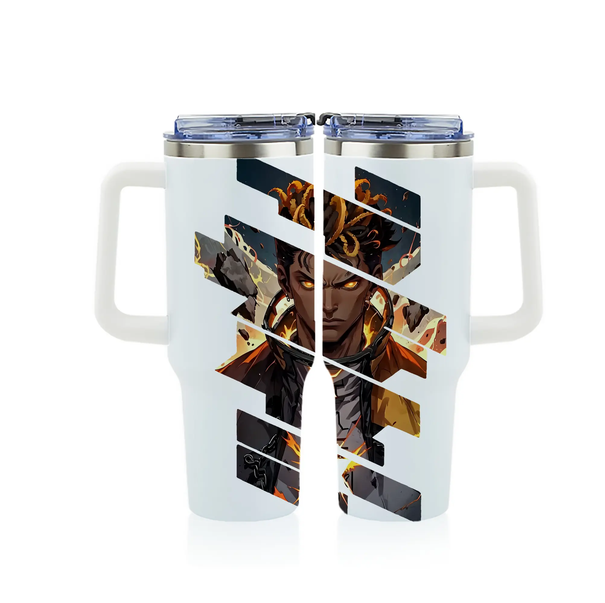 VALORANT グッズ,フェニックス - 1200mL フルプリント車用タンブラー ・ 304ステンレス 内側 ・ 201ステンレス 外側 ・ 保温 保冷 ・ 通勤 ドライブ アウトドア用