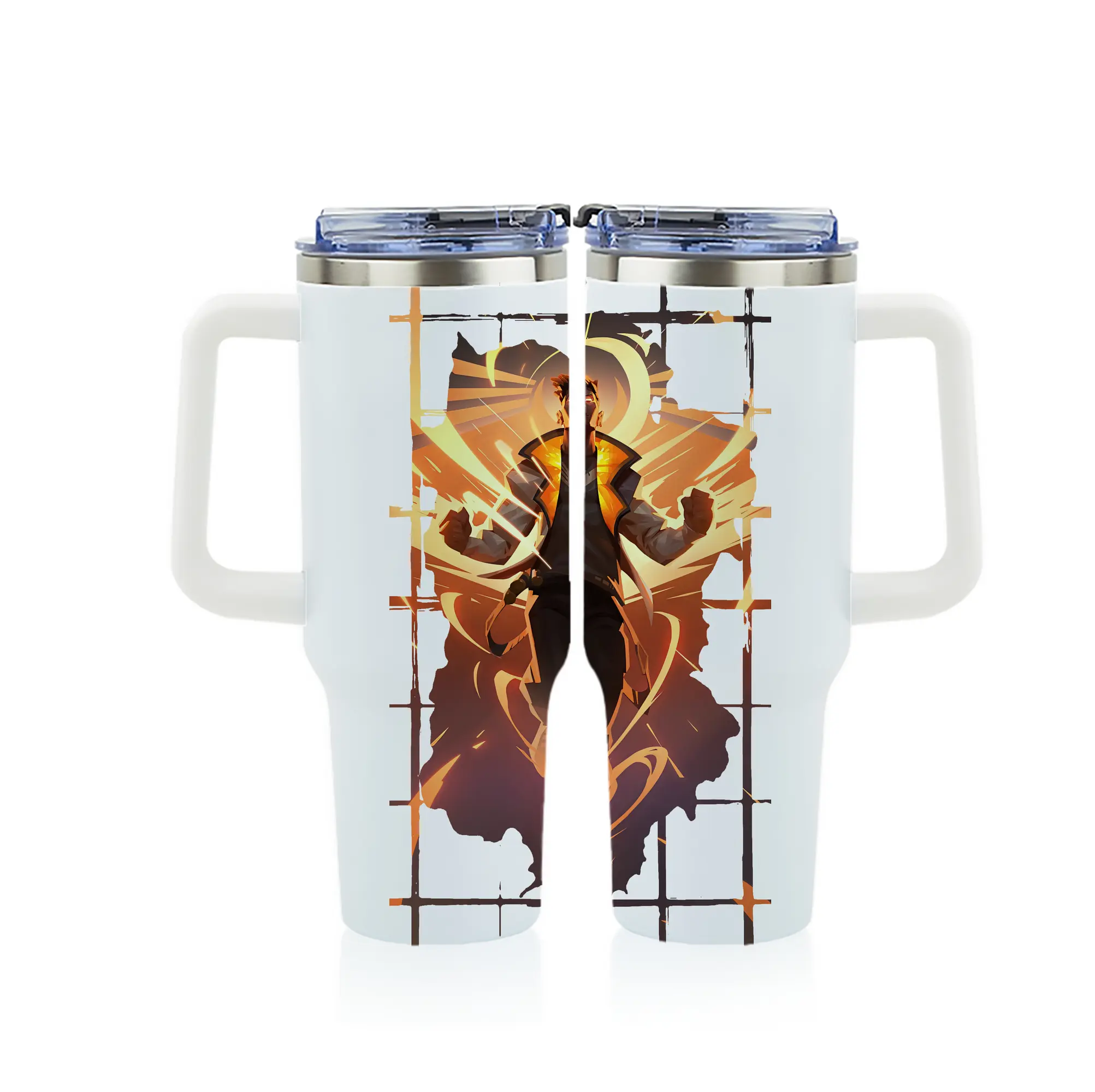 VALORANT グッズ,フェニックス - 1200mL フルプリント車用タンブラー ・ 304ステンレス 内側 ・ 201ステンレス 外側 ・ 保温 保冷 ・ 通勤 ドライブ アウトドア用