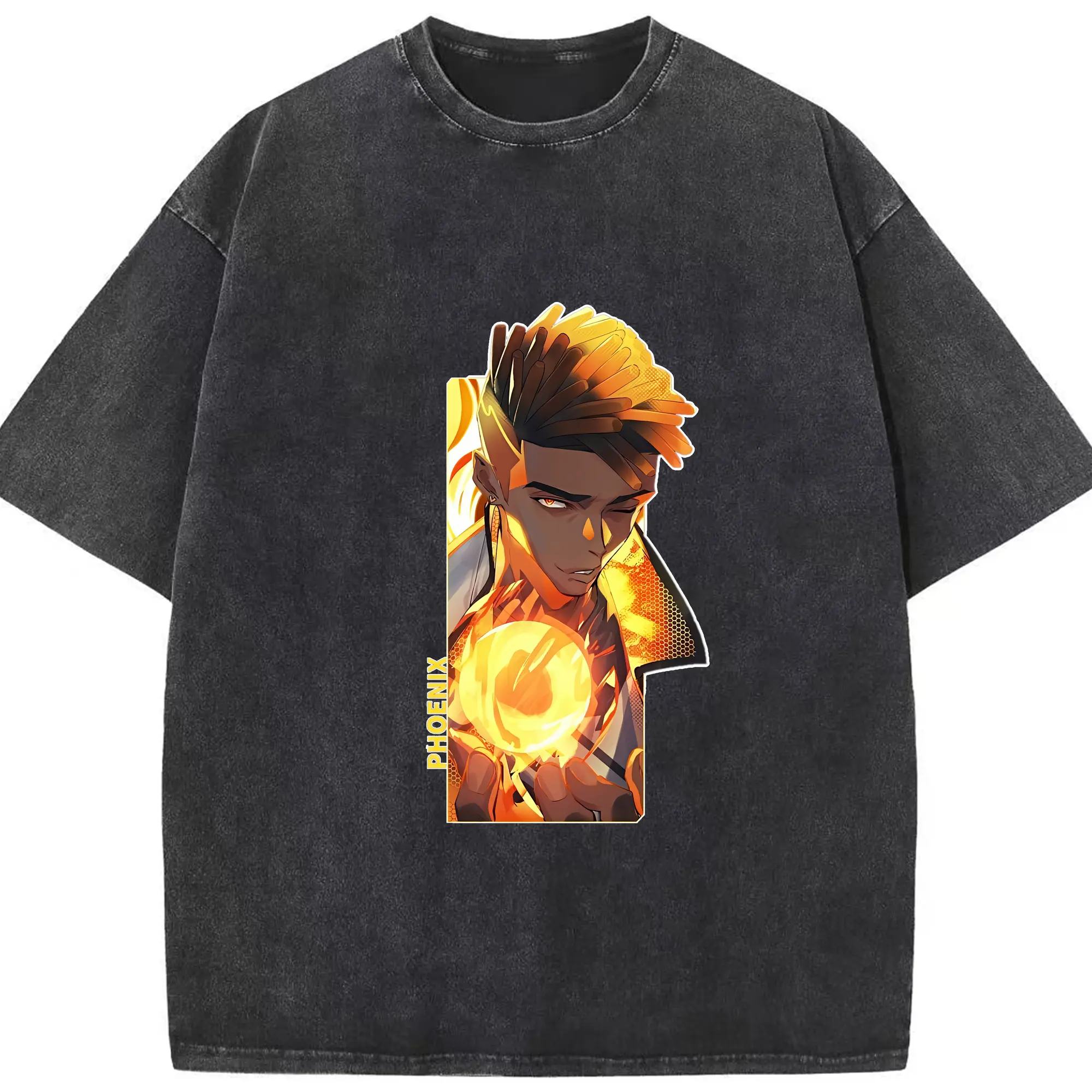 VALORANT グッズ,フェニックス - 綿100％ ヴィンテージ風 半袖Tシャツ ・ フロントプリント ・ 柔らか肌触り ・ 通気性 快適 ・ スポーツ カジュアル 外出用