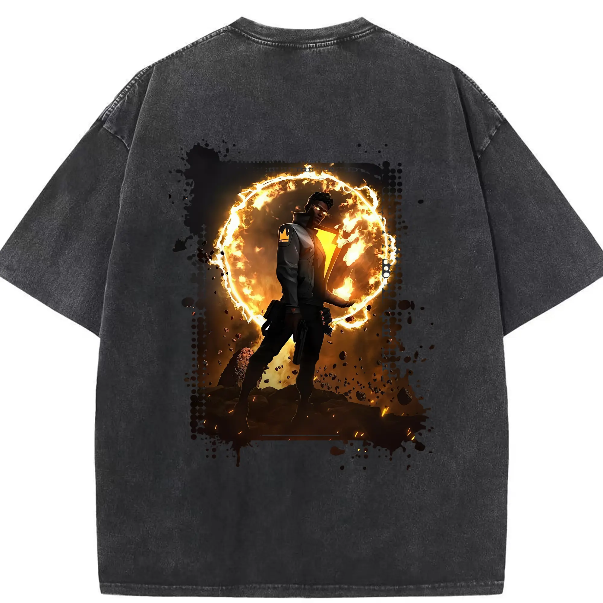 VALORANT グッズ,フェニックス - 綿100％ ヴィンテージ風 半袖Tシャツ ・ 背面プリント ・ 柔らか肌触り ・ 通気性 快適 ・ スポーツ カジュアル 外出用