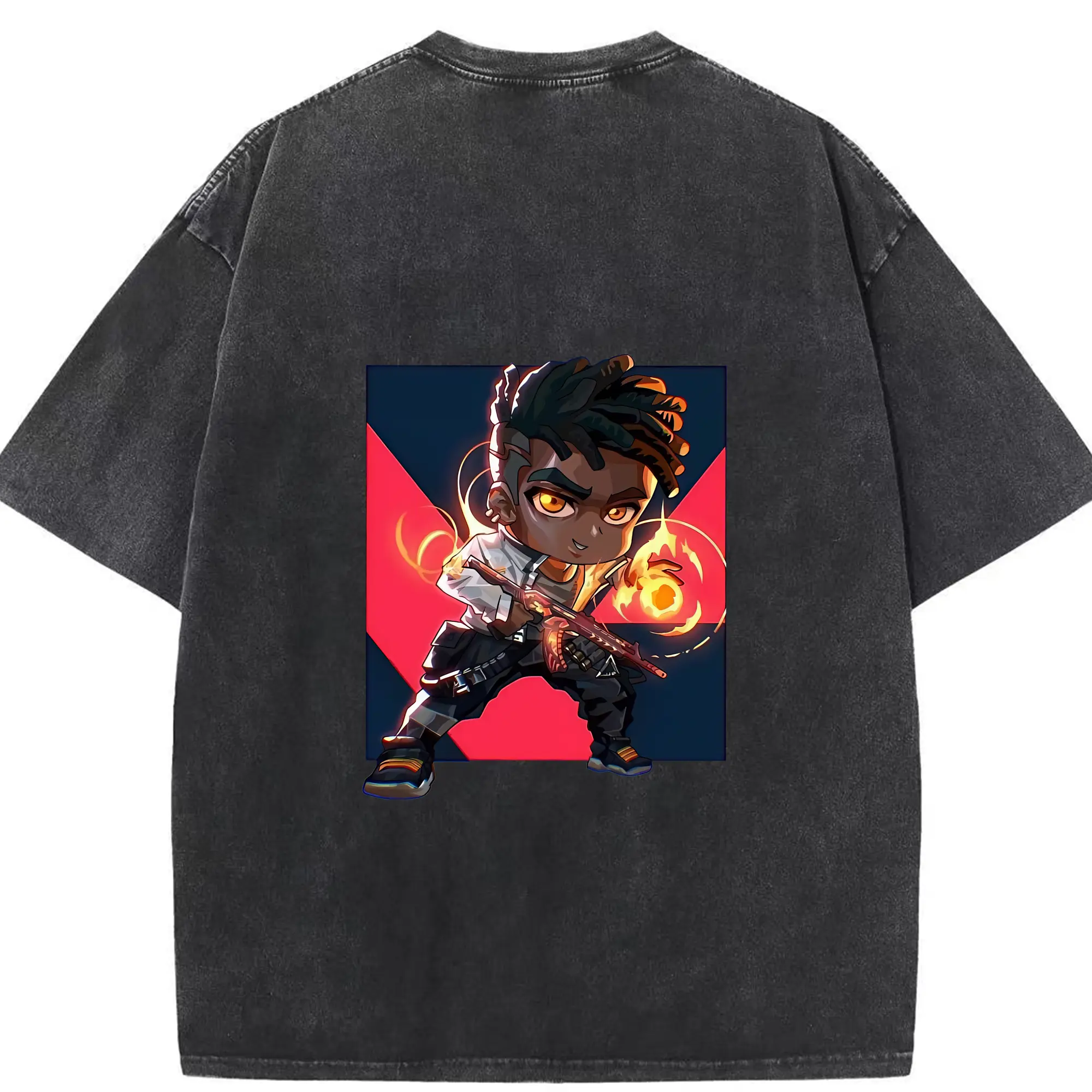 VALORANT グッズ,フェニックス - 綿100％ ヴィンテージ風 半袖Tシャツ ・ 背面プリント ・ 柔らか肌触り ・ 通気性 快適 ・ スポーツ カジュアル 外出用