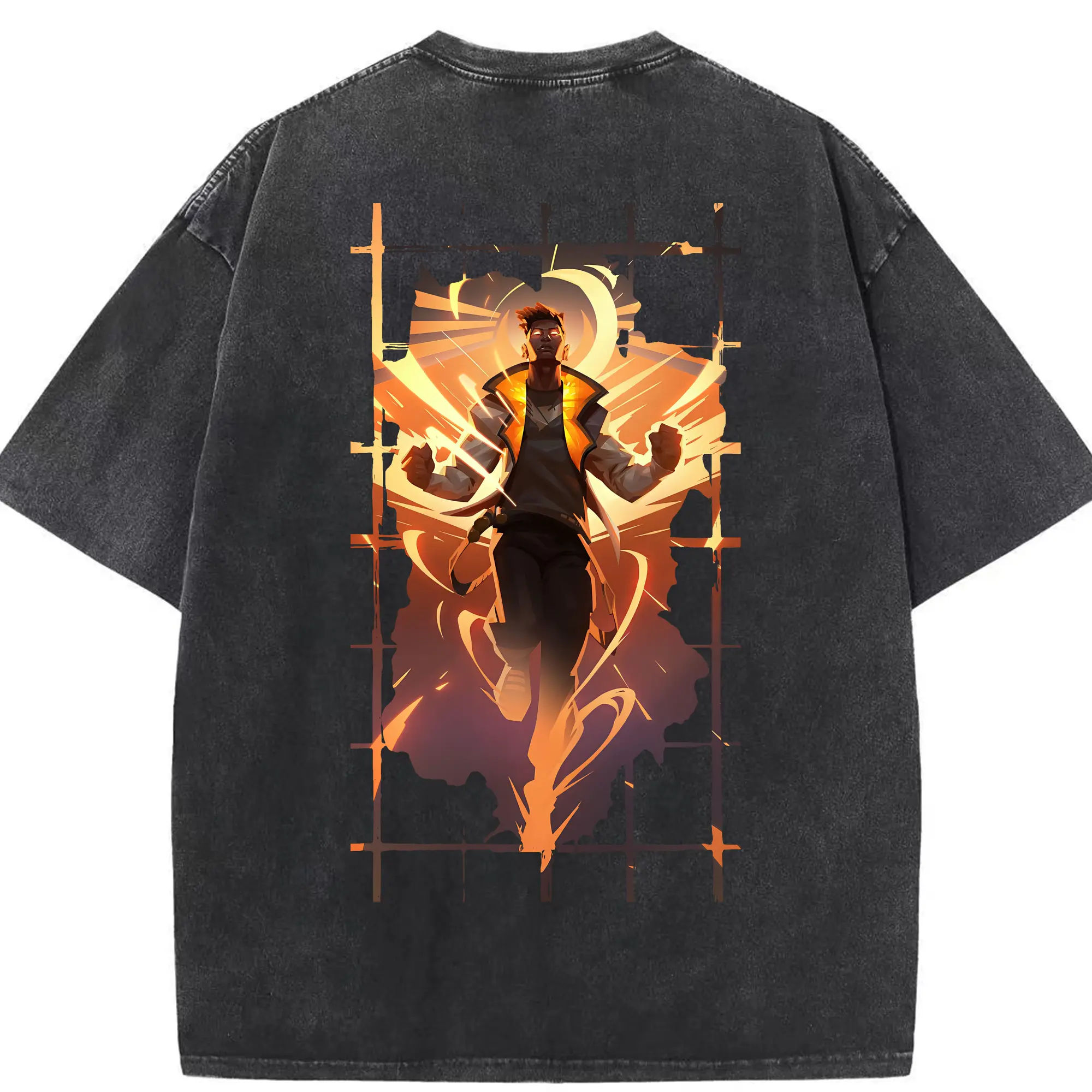 VALORANT グッズ,フェニックス - 綿100％ ヴィンテージ風 半袖Tシャツ ・ 背面プリント ・ 柔らか肌触り ・ 通気性 快適 ・ スポーツ カジュアル 外出用