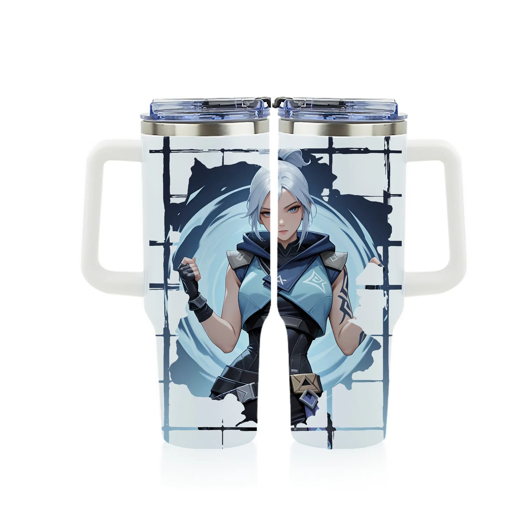 VALORANT グッズ,ジェット - 1200mL フルプリント車用タンブラー ・ 304ステンレス 内側 ・ 201ステンレス 外側 ・ 保温 保冷 ・ 通勤 ドライブ アウトドア用