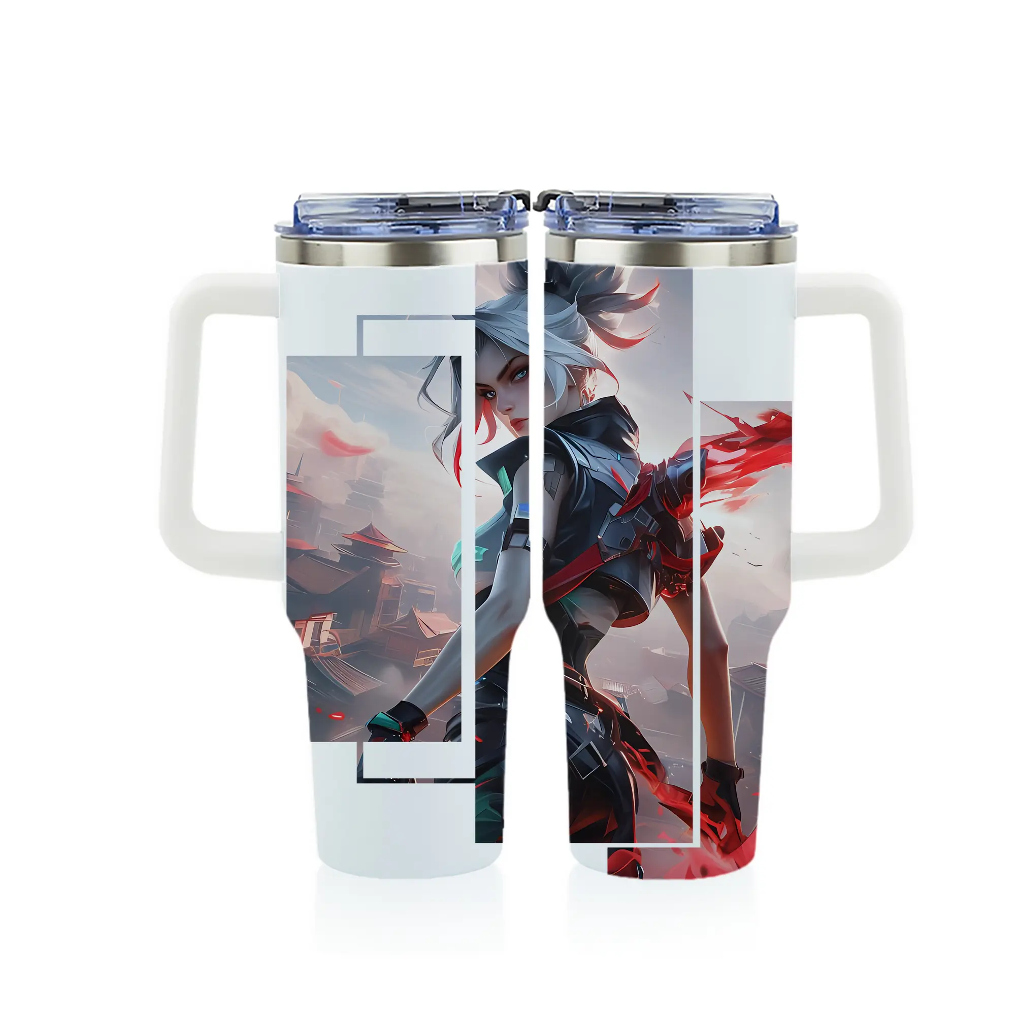 VALORANT グッズ,ジェット - 1200mL フルプリント車用タンブラー ・ 304ステンレス 内側 ・ 201ステンレス 外側 ・ 保温 保冷 ・ 通勤 ドライブ アウトドア用