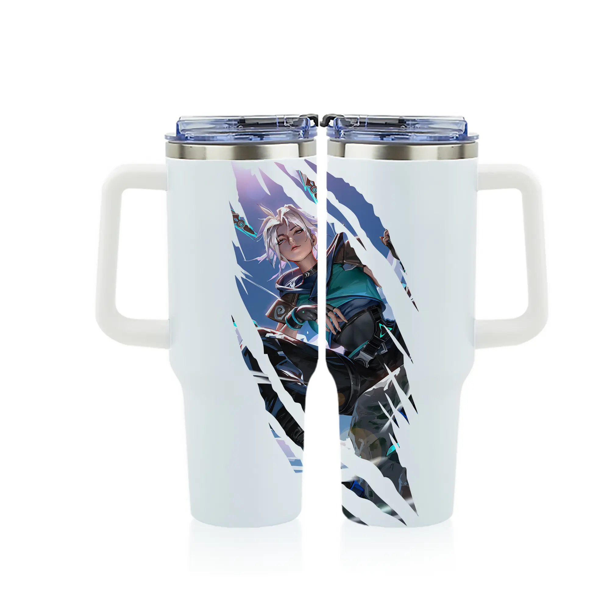 VALORANT グッズ,ジェット - 1200mL フルプリント車用タンブラー ・ 304ステンレス 内側 ・ 201ステンレス 外側 ・ 保温 保冷 ・ 通勤 ドライブ アウトドア用