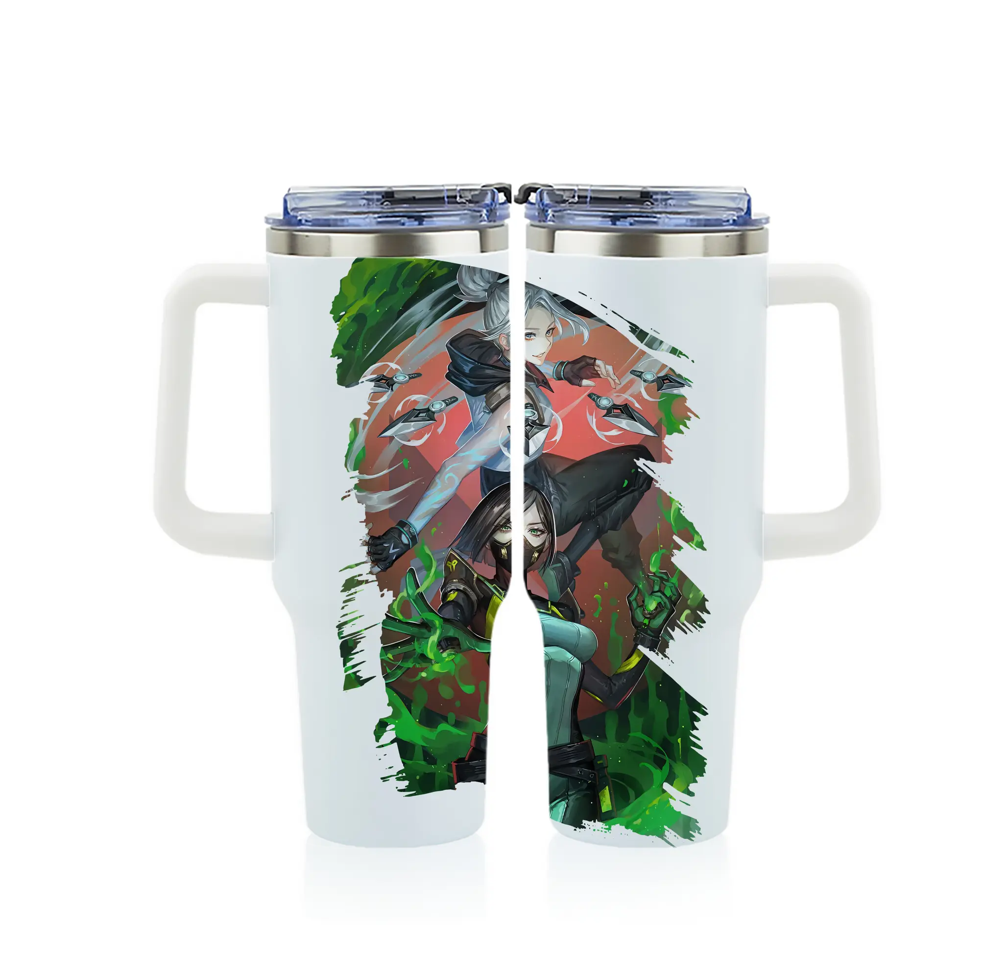 VALORANT グッズ,ジェット - 1200mL フルプリント車用タンブラー ・ 304ステンレス 内側 ・ 201ステンレス 外側 ・ 保温 保冷 ・ 通勤 ドライブ アウトドア用