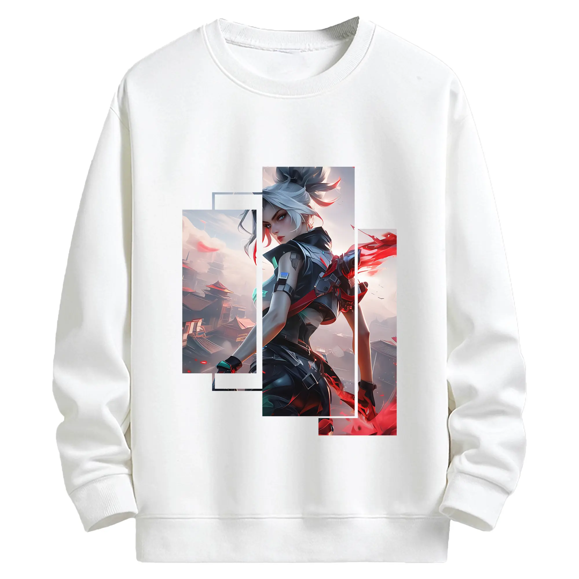 VALORANT グッズ,ジェット - キッズ クルーネックスウェットシャツ ・ フロントプリント ・ 綿80％ ポリエステル20％ ・ 快適 通学 スポーツ 日常使い お散歩用