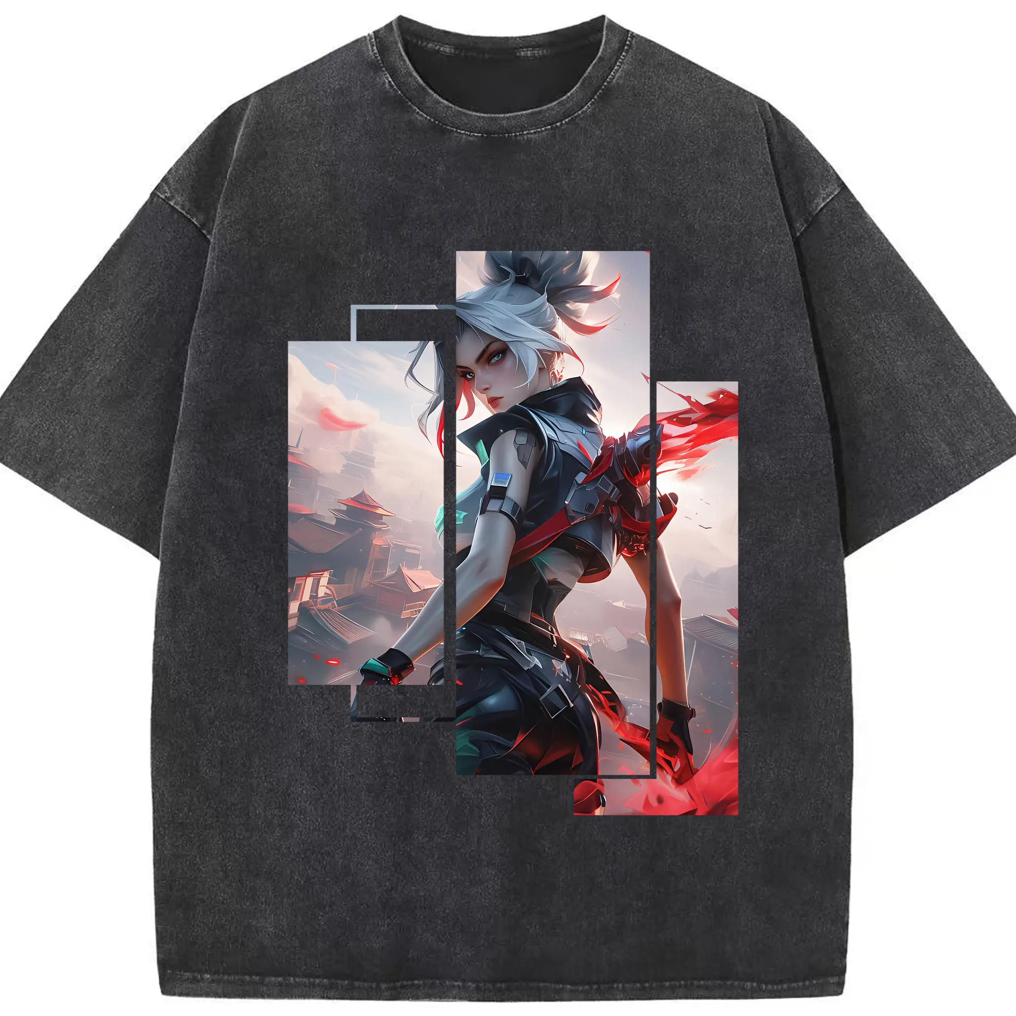 VALORANT グッズ,ジェット - 綿100％ ヴィンテージ風 半袖Tシャツ ・ フロントプリント ・ 柔らか肌触り ・ 通気性 快適 ・ スポーツ カジュアル 外出用