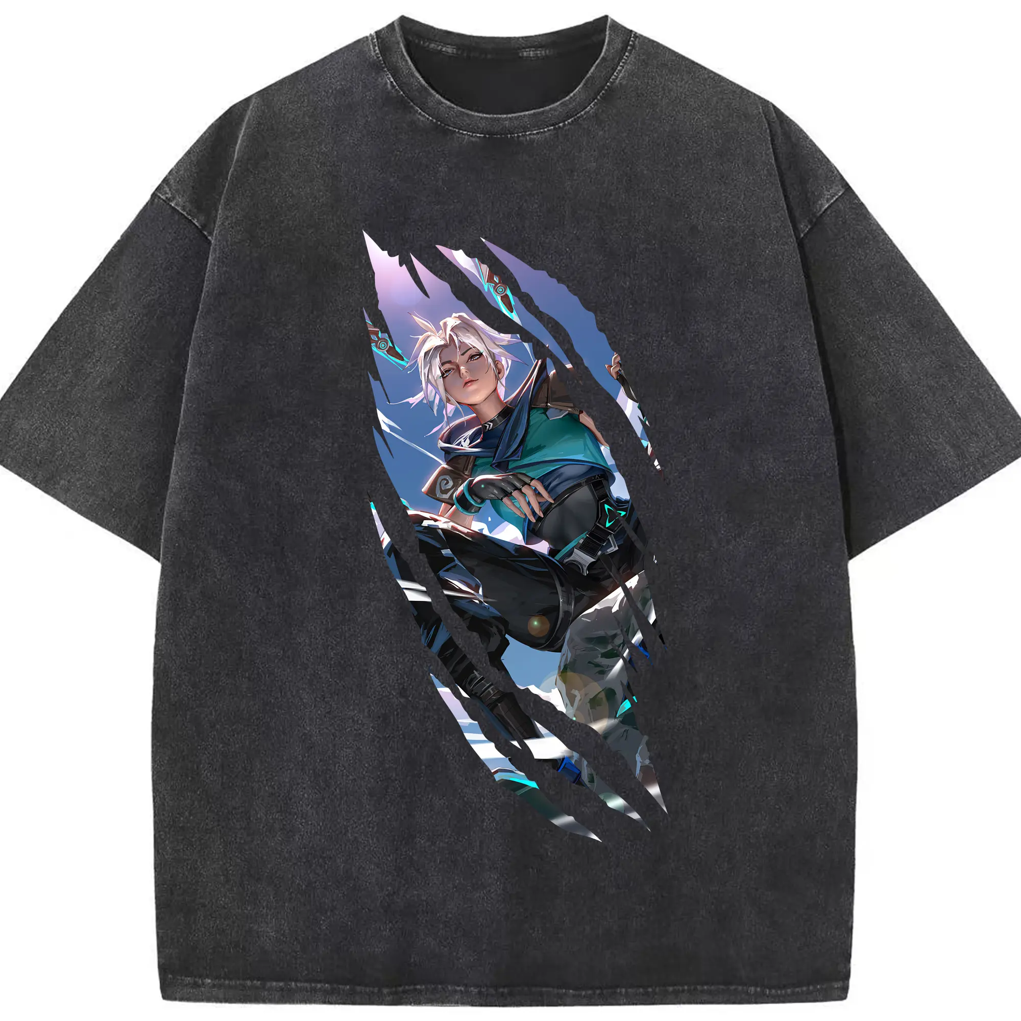 VALORANT グッズ,ジェット - 綿100％ ヴィンテージ風 半袖Tシャツ ・ フロントプリント ・ 柔らか肌触り ・ 通気性 快適 ・ スポーツ カジュアル 外出用