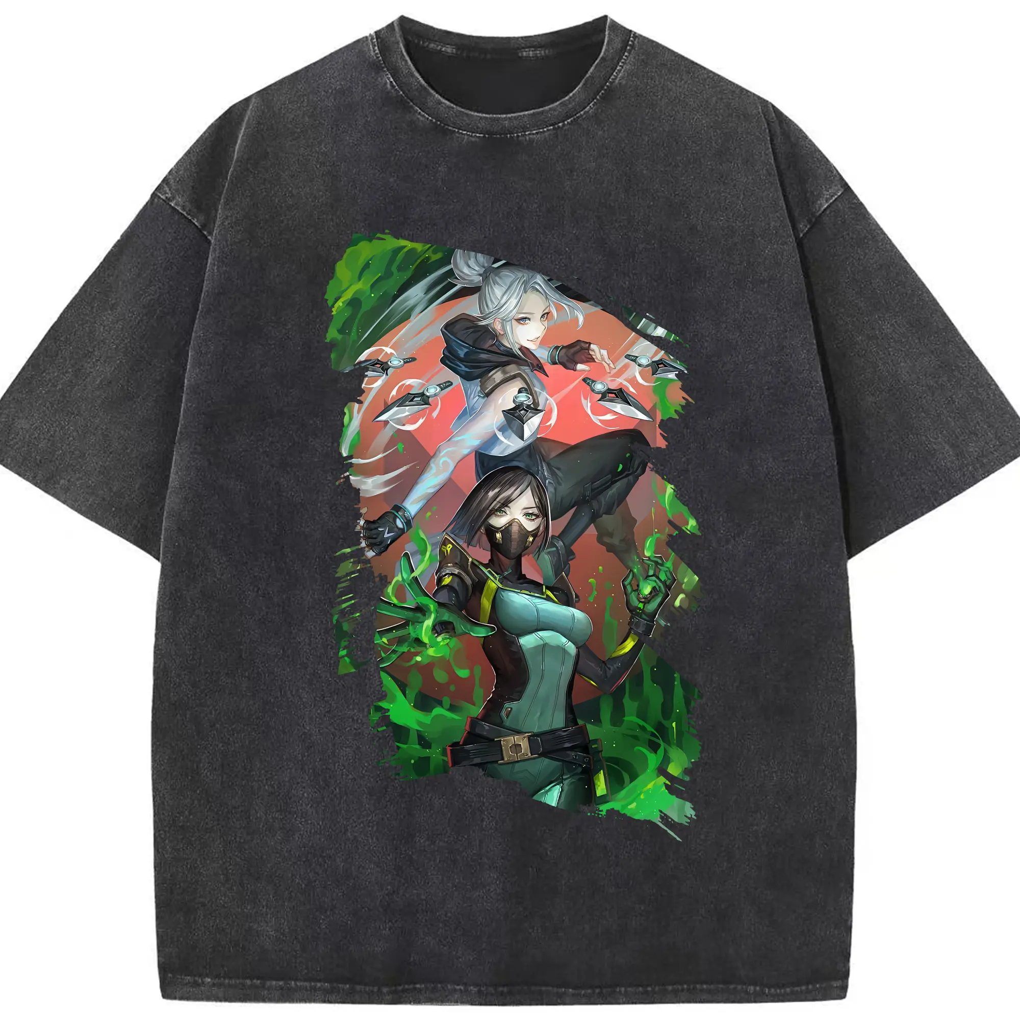 VALORANT グッズ,ジェット - 綿100％ ヴィンテージ風 半袖Tシャツ ・ フロントプリント ・ 柔らか肌触り ・ 通気性 快適 ・ スポーツ カジュアル 外出用