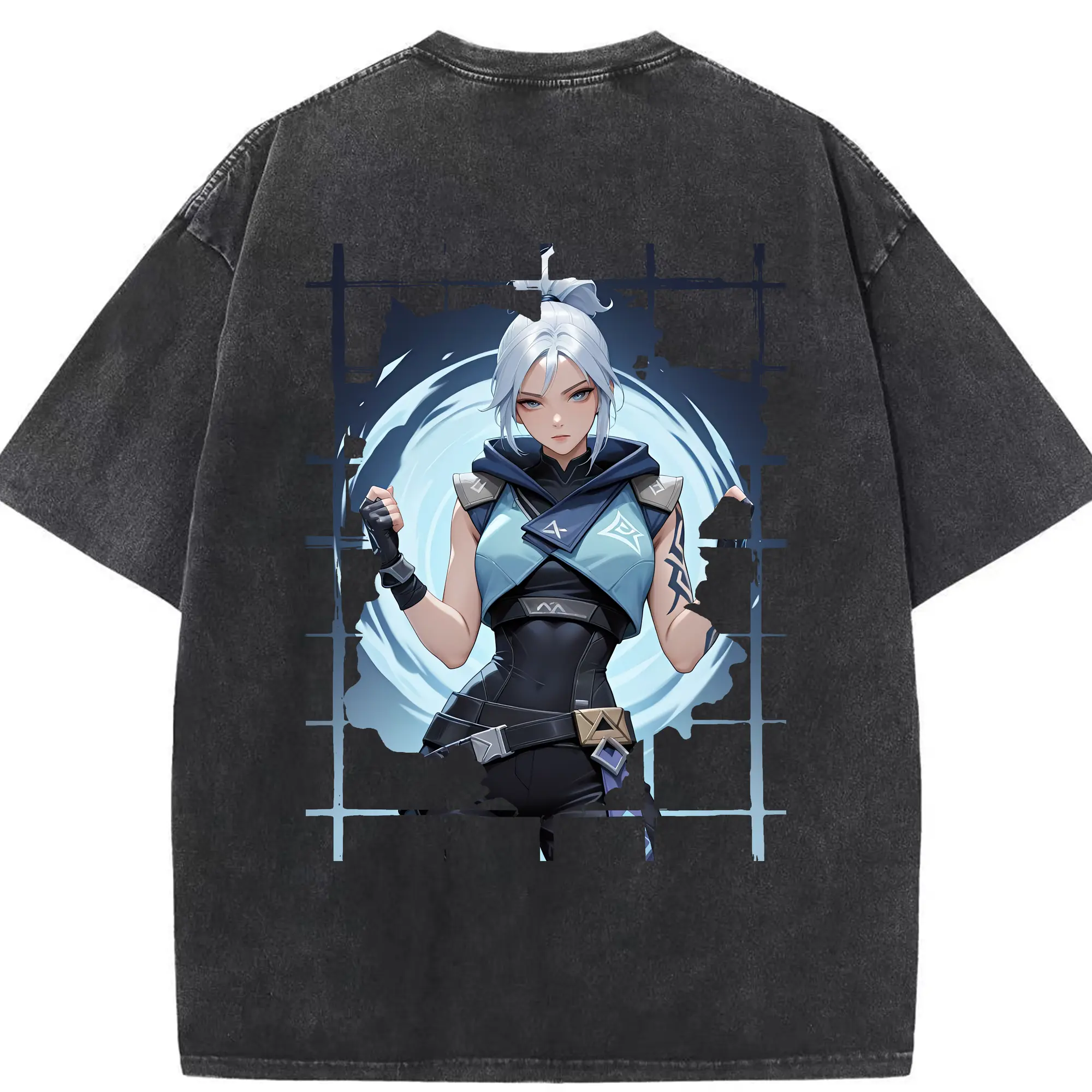 VALORANT グッズ,ジェット - 綿100％ ヴィンテージ風 半袖Tシャツ ・ 背面プリント ・ 柔らか肌触り ・ 通気性 快適 ・ スポーツ カジュアル 外出用