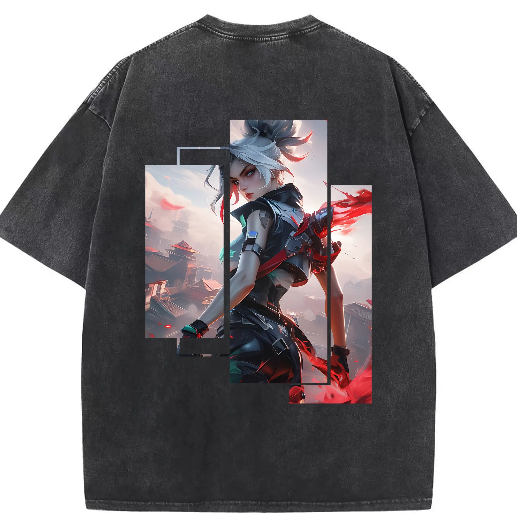 VALORANT グッズ,ジェット - 綿100％ ヴィンテージ風 半袖Tシャツ ・ 背面プリント ・ 柔らか肌触り ・ 通気性 快適 ・ スポーツ カジュアル 外出用