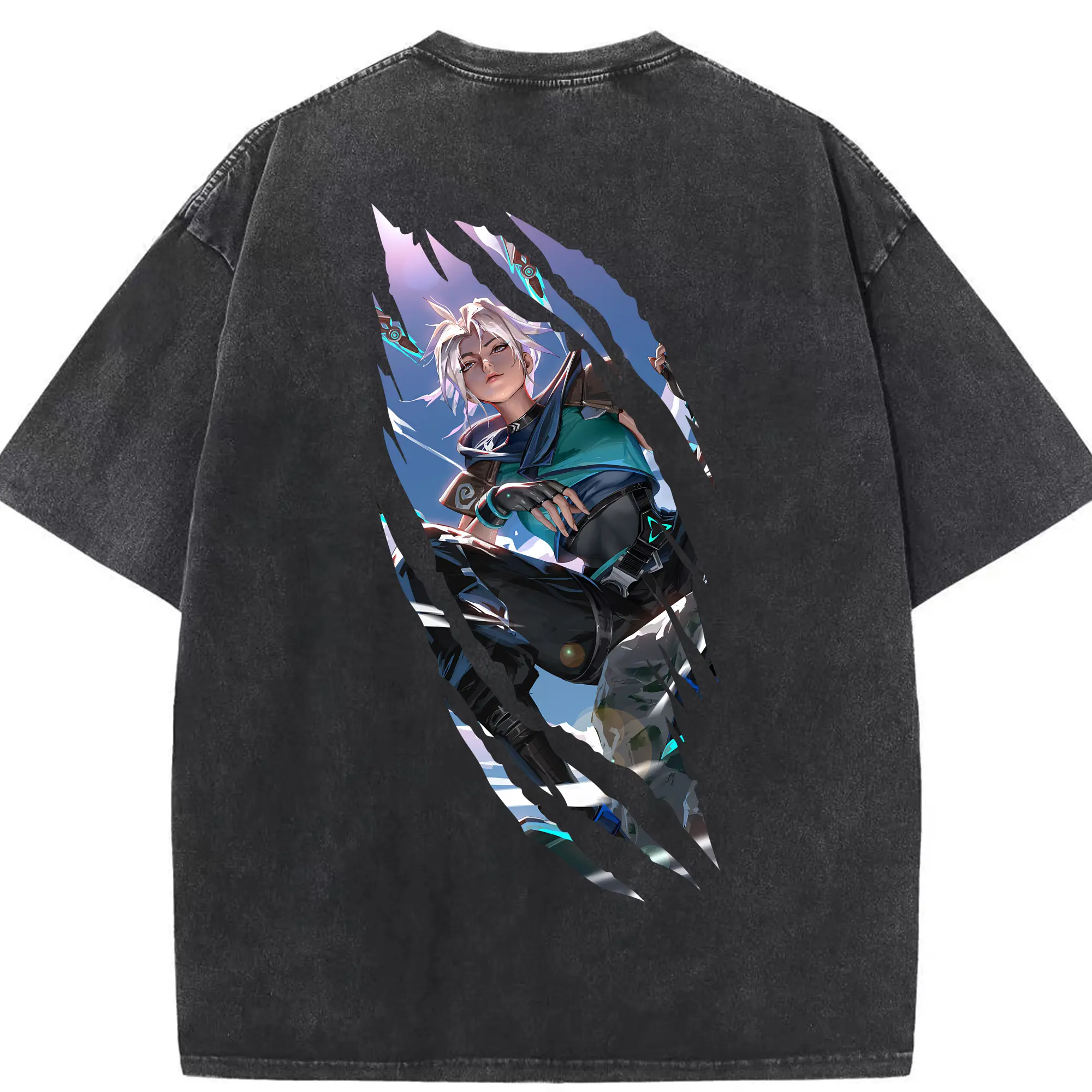 VALORANT グッズ,ジェット - 綿100％ ヴィンテージ風 半袖Tシャツ ・ 背面プリント ・ 柔らか肌触り ・ 通気性 快適 ・ スポーツ カジュアル 外出用