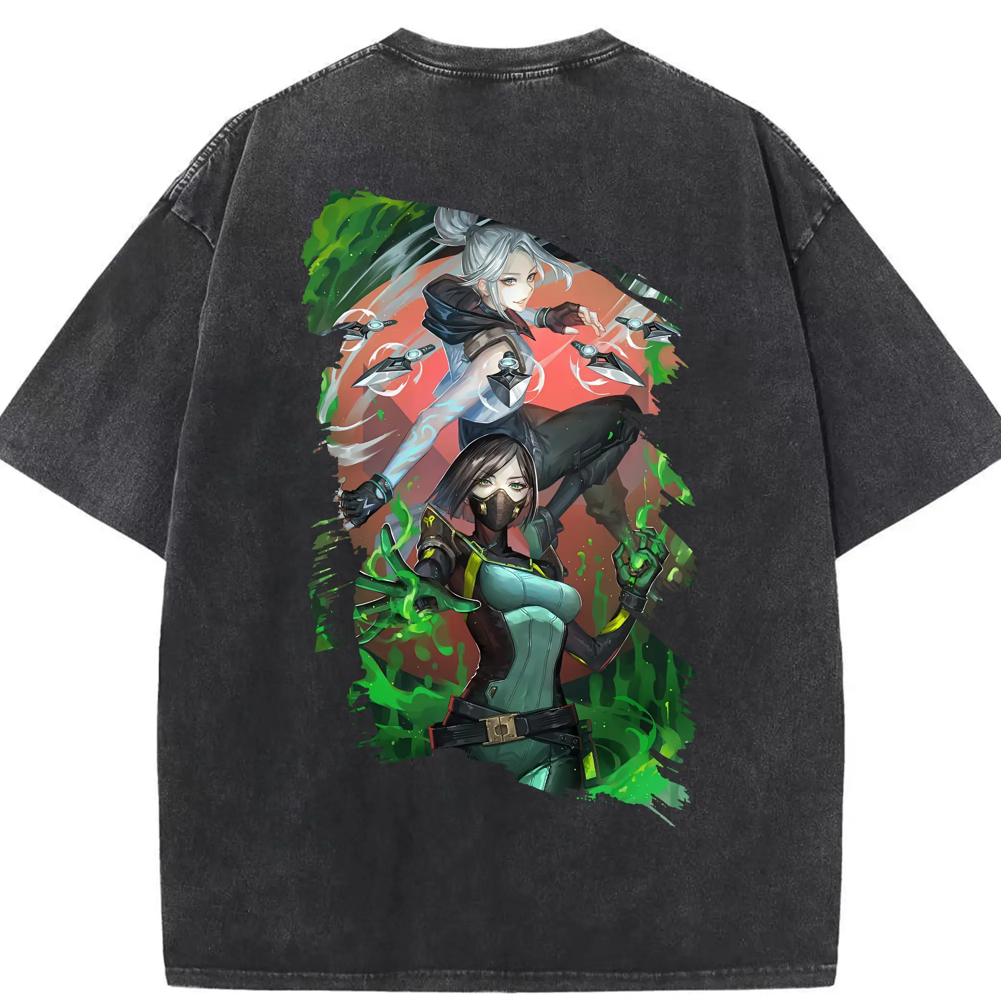 VALORANT グッズ,ジェット - 綿100％ ヴィンテージ風 半袖Tシャツ ・ 背面プリント ・ 柔らか肌触り ・ 通気性 快適 ・ スポーツ カジュアル 外出用