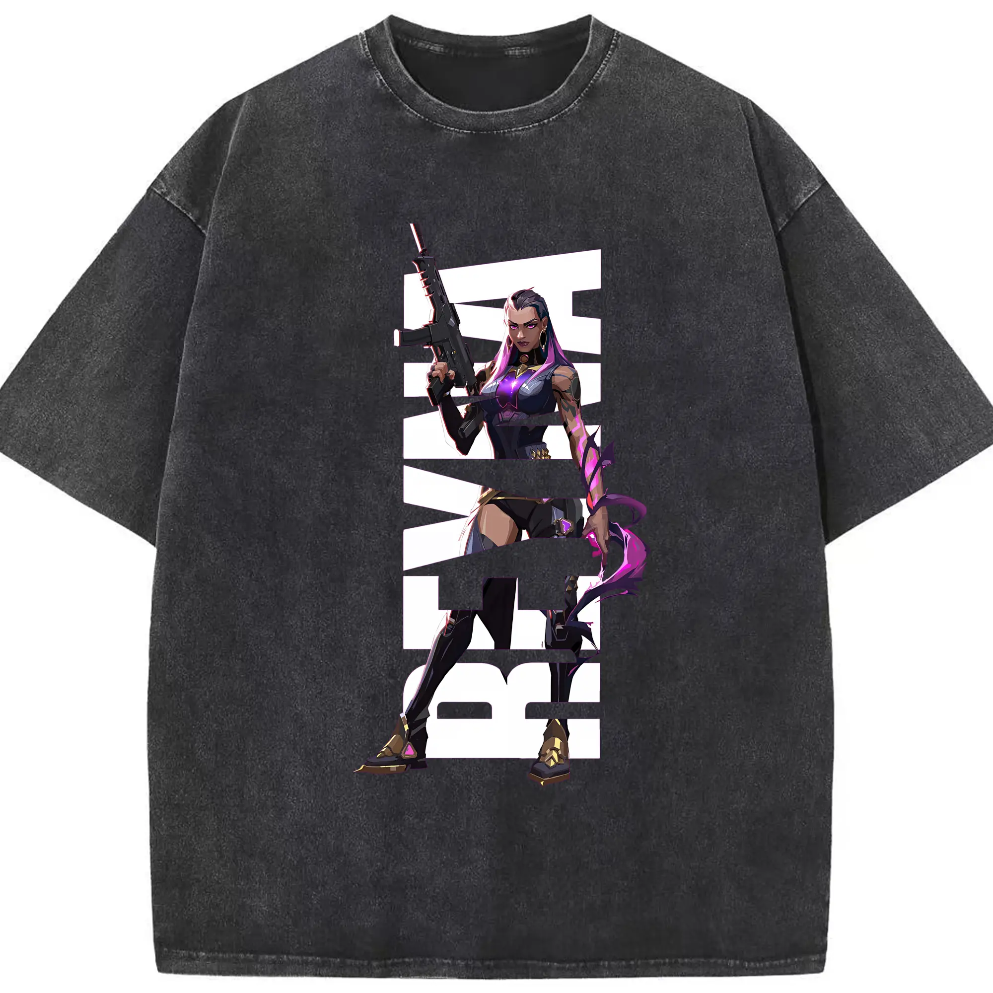 VALORANT グッズ,レイナ - 綿100％ ヴィンテージ風 半袖Tシャツ ・ フロントプリント ・ 柔らか肌触り ・ 通気性 快適 ・ スポーツ カジュアル 外出用