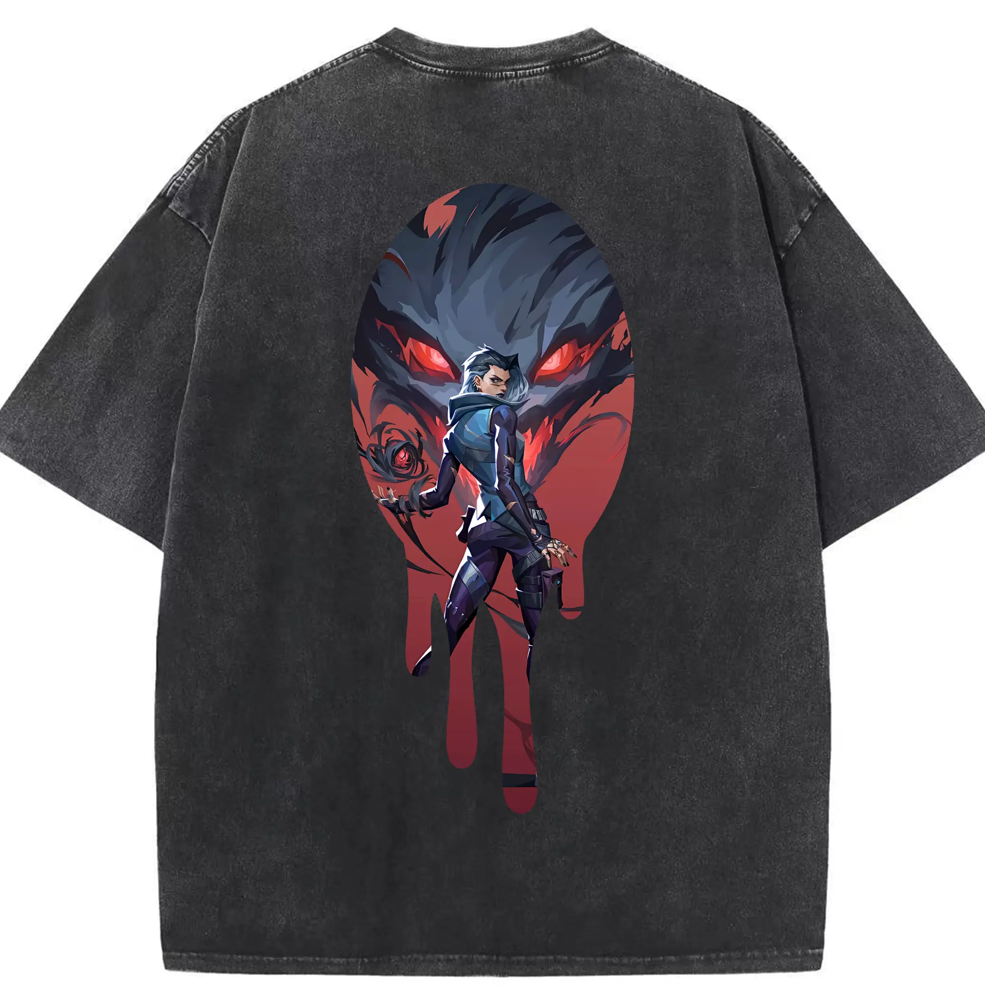 VALORANT グッズ,レイナ - 綿100％ ヴィンテージ風 半袖Tシャツ ・ 背面プリント ・ 柔らか肌触り ・ 通気性 快適 ・ スポーツ カジュアル 外出用