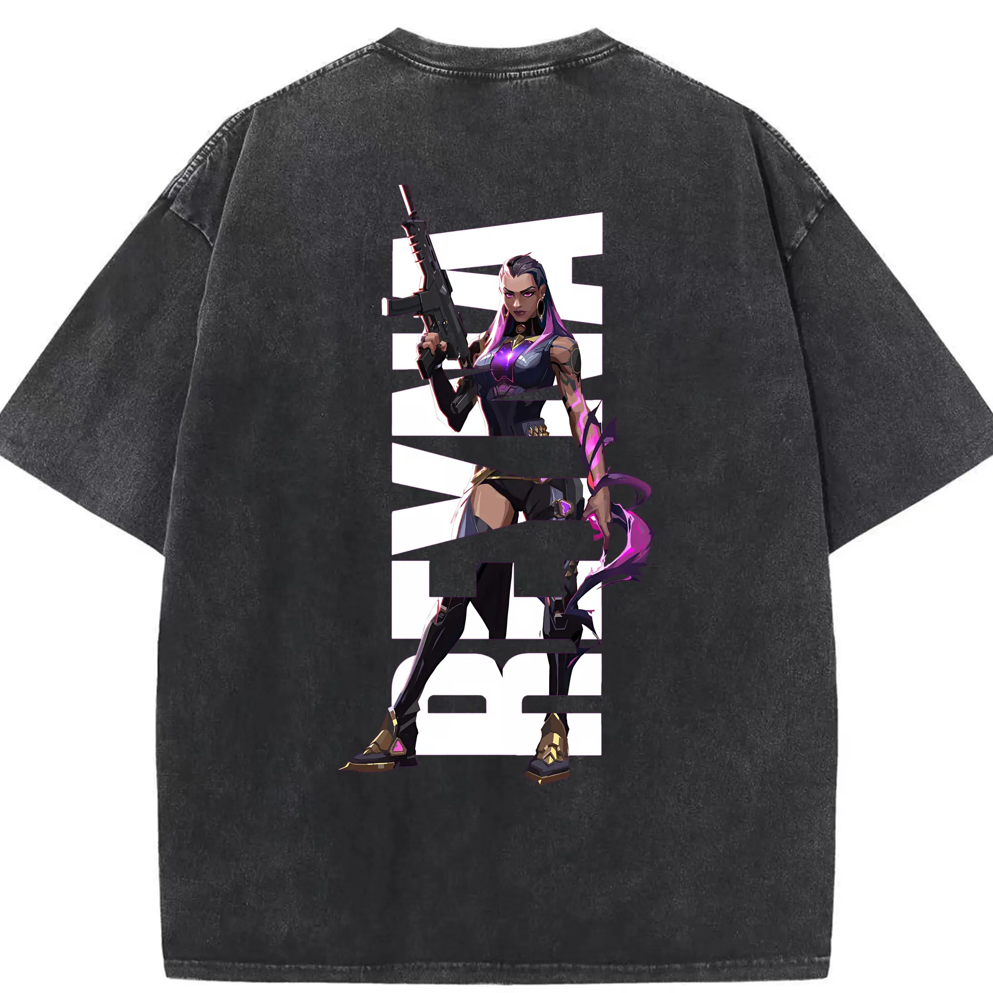VALORANT グッズ,レイナ - 綿100％ ヴィンテージ風 半袖Tシャツ ・ 背面プリント ・ 柔らか肌触り ・ 通気性 快適 ・ スポーツ カジュアル 外出用