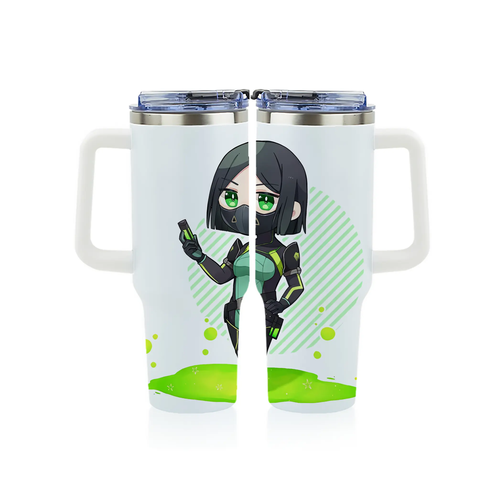 VALORANT グッズ,ヴァイパー - 1200mL フルプリント車用タンブラー ・ 304ステンレス 内側 ・ 201ステンレス 外側 ・ 保温 保冷 ・ 通勤 ドライブ アウトドア用