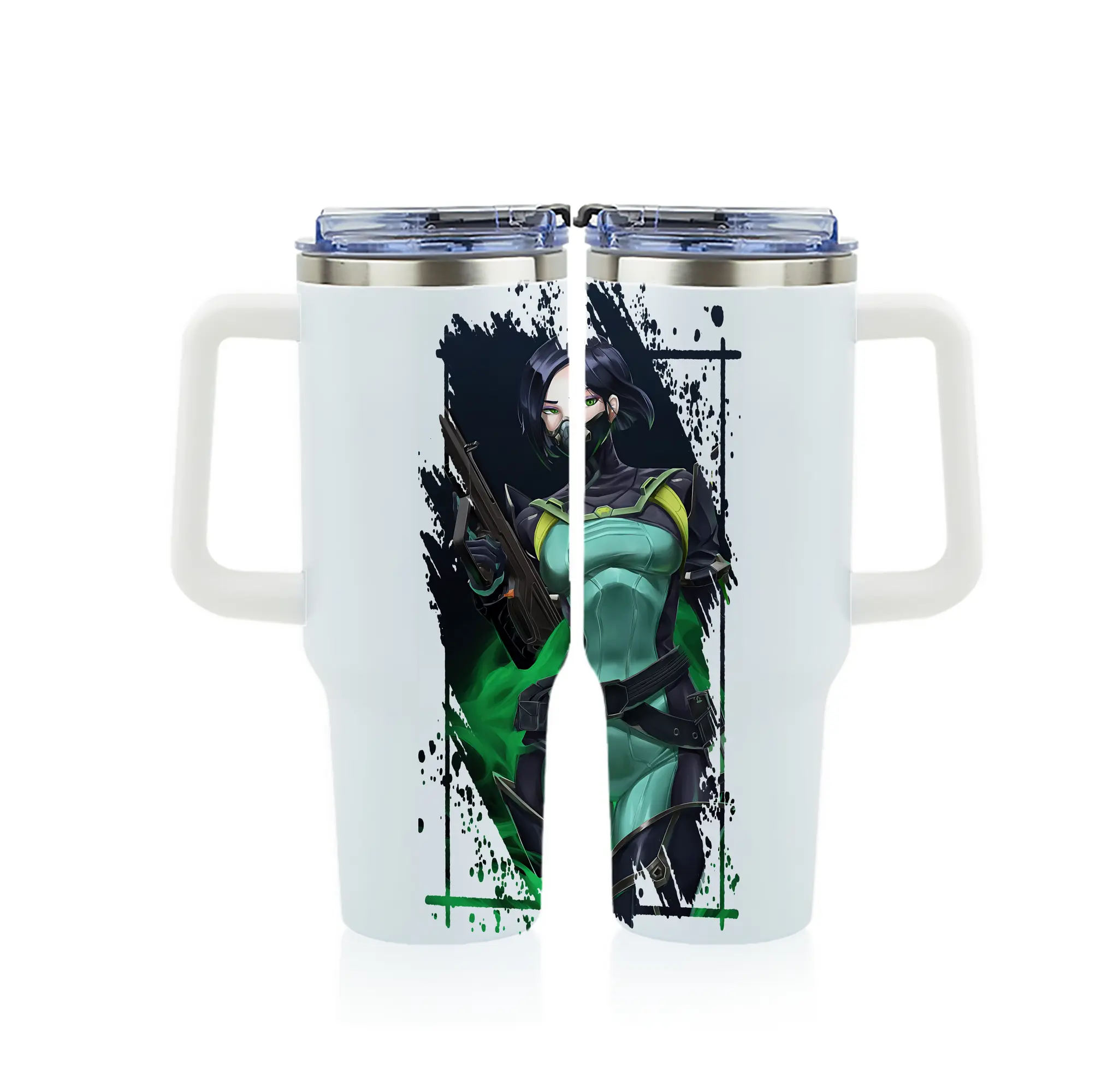 VALORANT グッズ,ヴァイパー - 1200mL フルプリント車用タンブラー ・ 304ステンレス 内側 ・ 201ステンレス 外側 ・ 保温 保冷 ・ 通勤 ドライブ アウトドア用