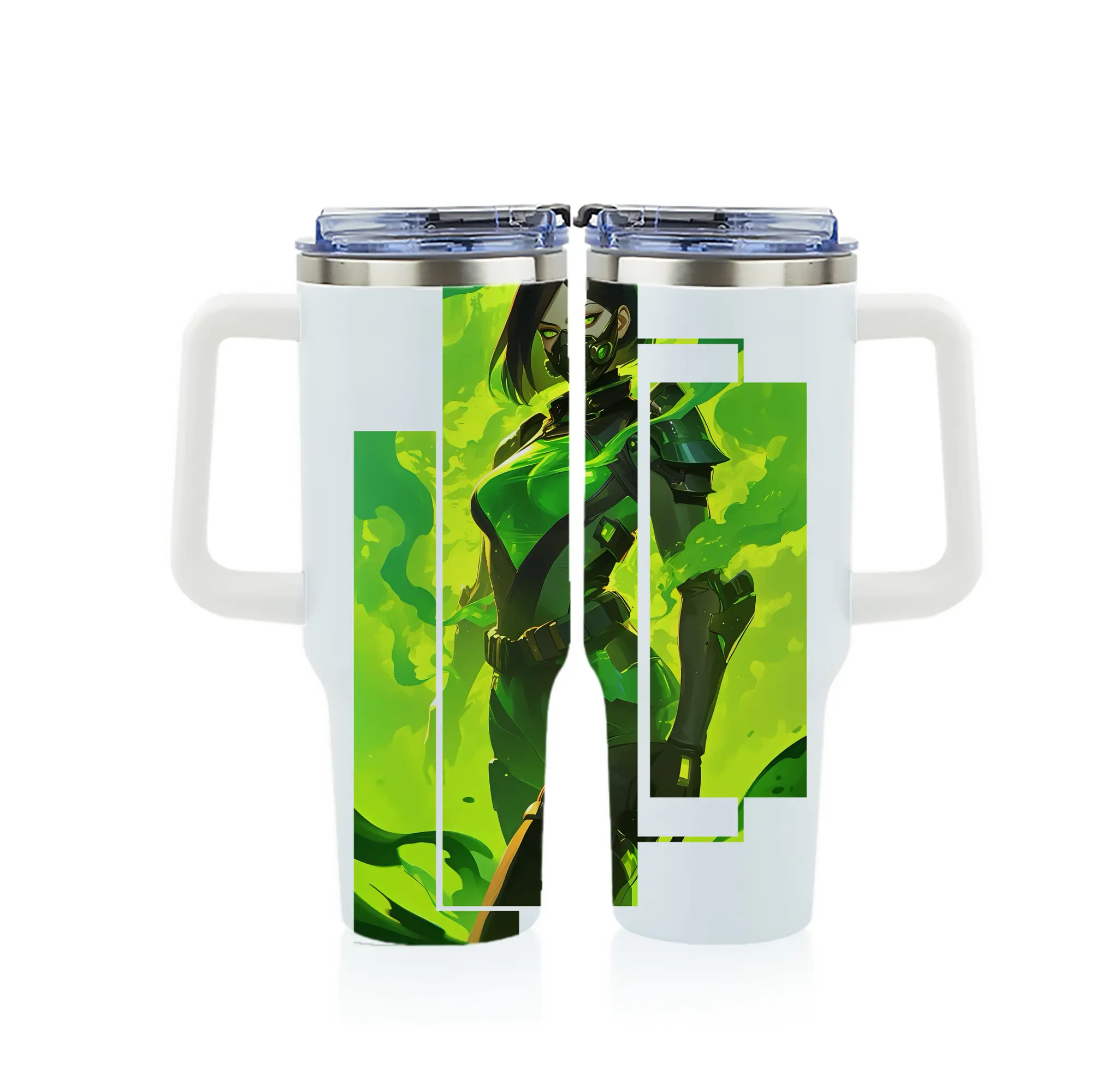 VALORANT グッズ,ヴァイパー - 1200mL フルプリント車用タンブラー ・ 304ステンレス 内側 ・ 201ステンレス 外側 ・ 保温 保冷 ・ 通勤 ドライブ アウトドア用