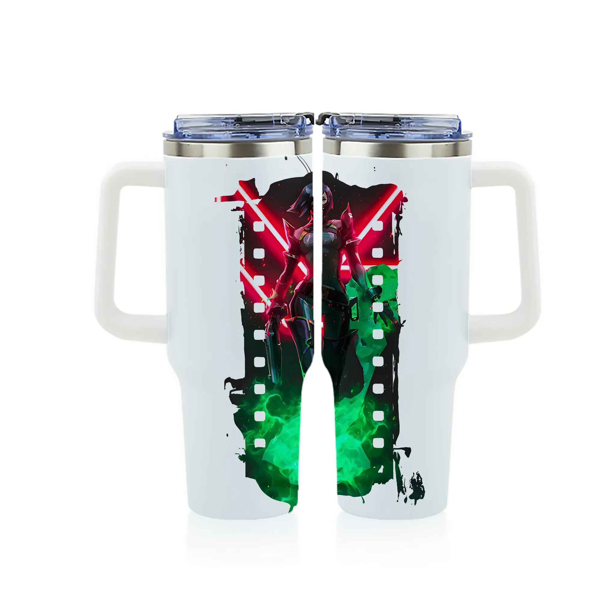 VALORANT グッズ,ヴァイパー - 1200mL フルプリント車用タンブラー ・ 304ステンレス 内側 ・ 201ステンレス 外側 ・ 保温 保冷 ・ 通勤 ドライブ アウトドア用