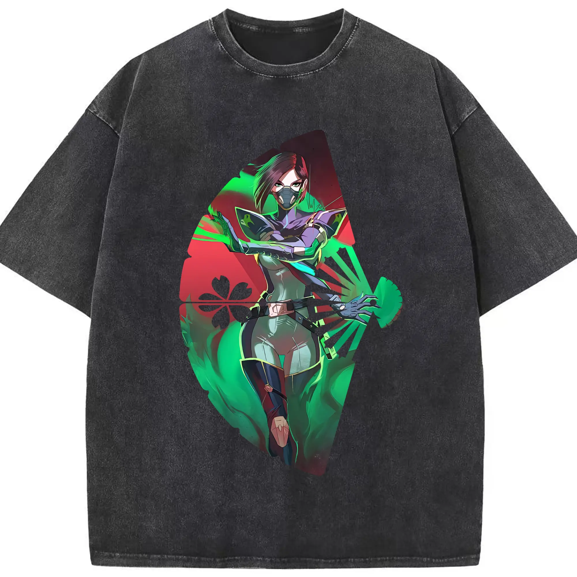 VALORANT グッズ,ヴァイパー - 綿100％ ヴィンテージ風 半袖Tシャツ ・ フロントプリント ・ 柔らか肌触り ・ 通気性 快適 ・ スポーツ カジュアル 外出用