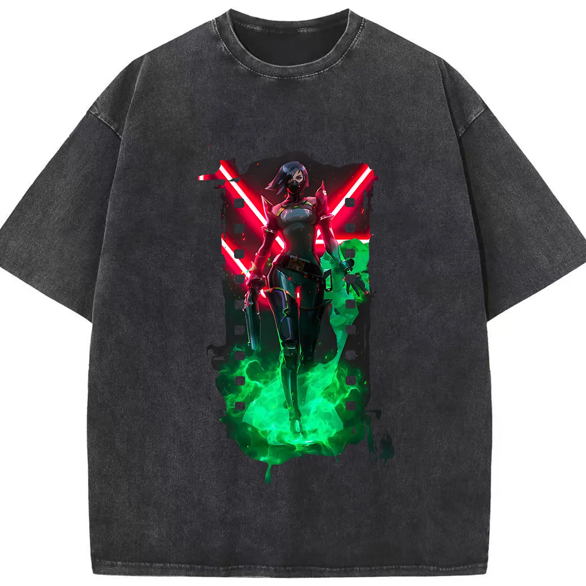 VALORANT グッズ,ヴァイパー - 綿100％ ヴィンテージ風 半袖Tシャツ ・ フロントプリント ・ 柔らか肌触り ・ 通気性 快適 ・ スポーツ カジュアル 外出用