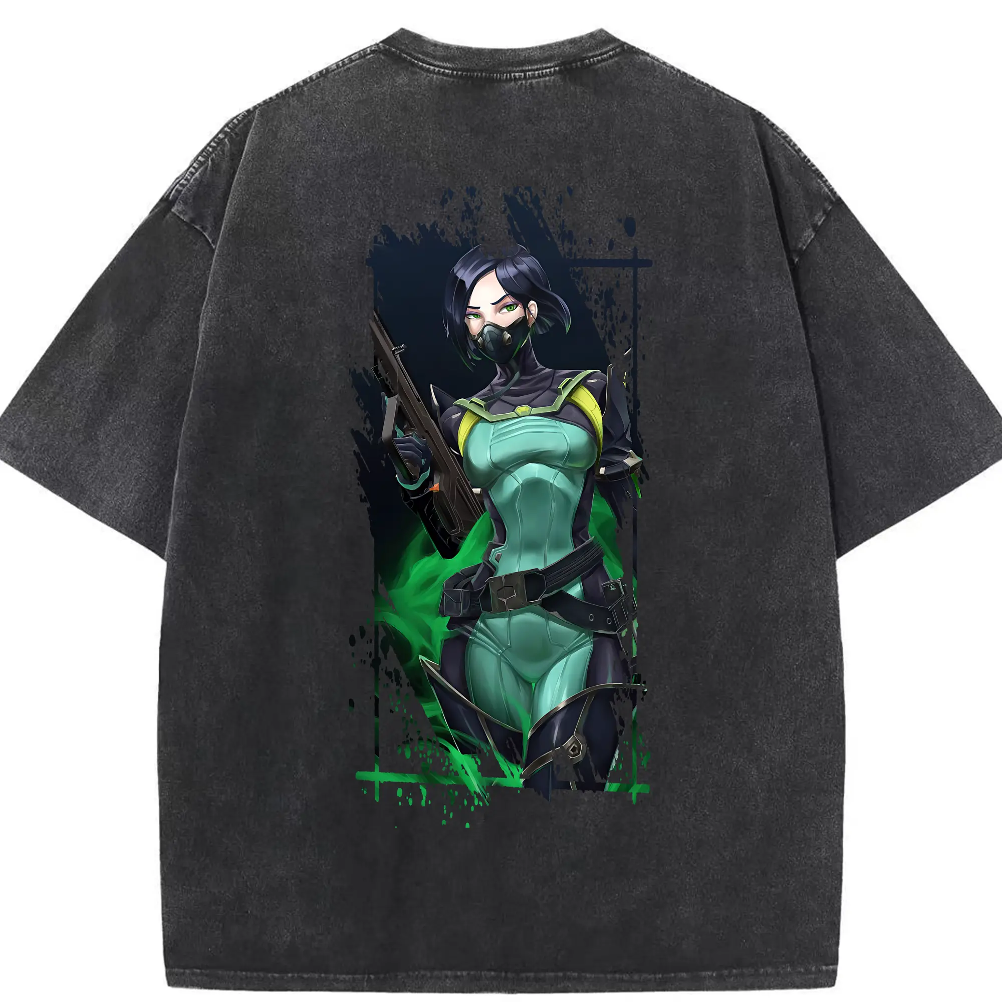 VALORANT グッズ,ヴァイパー - 綿100％ ヴィンテージ風 半袖Tシャツ ・ 背面プリント ・ 柔らか肌触り ・ 通気性 快適 ・ スポーツ カジュアル 外出用